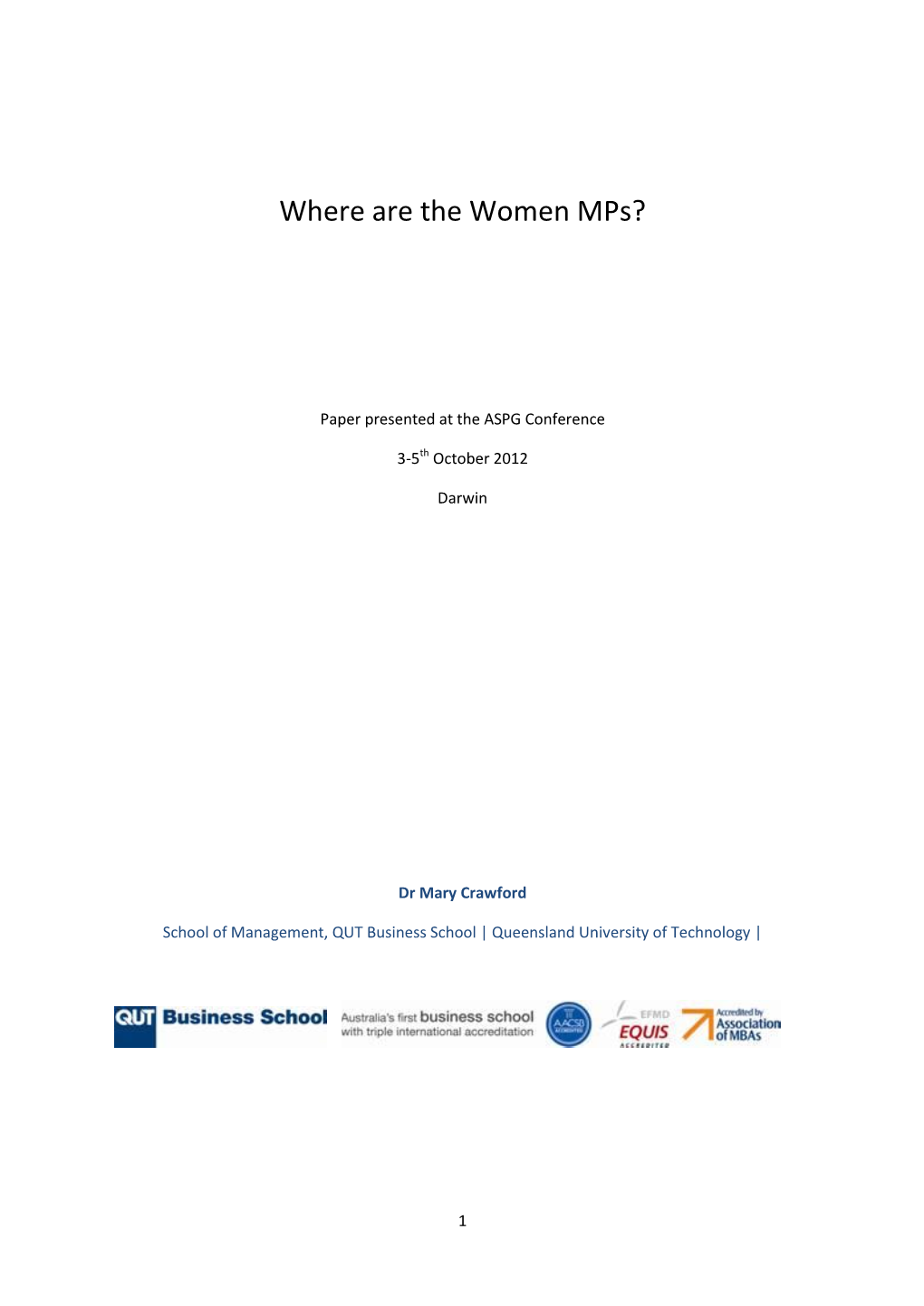 Where Are the Women Mps? Mary Crawford