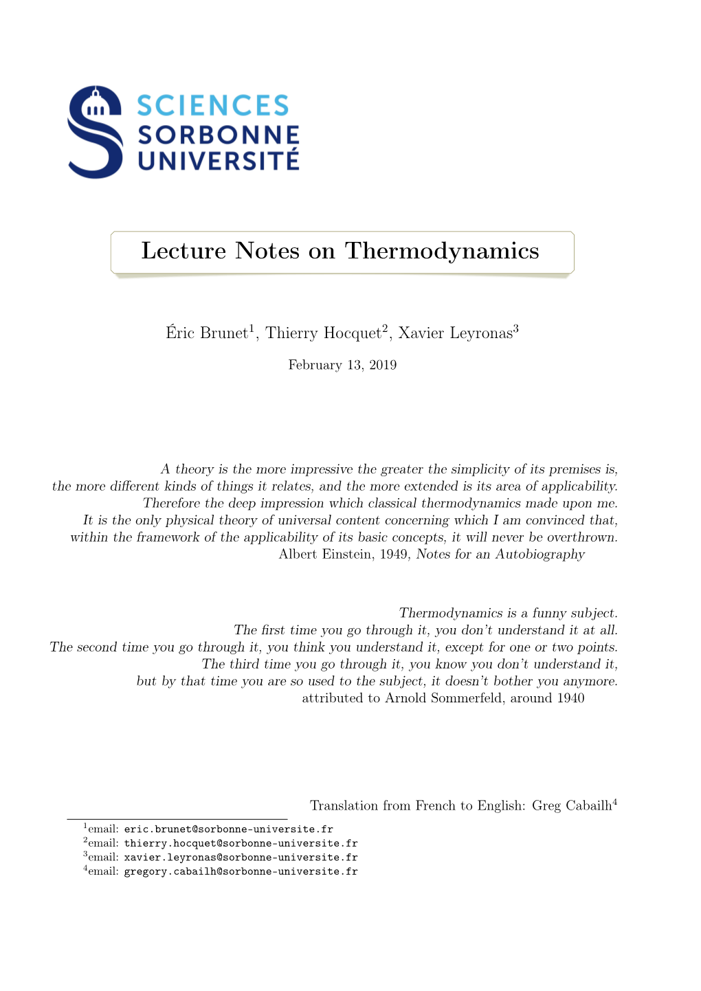 Lecture Notes on Thermodynamics