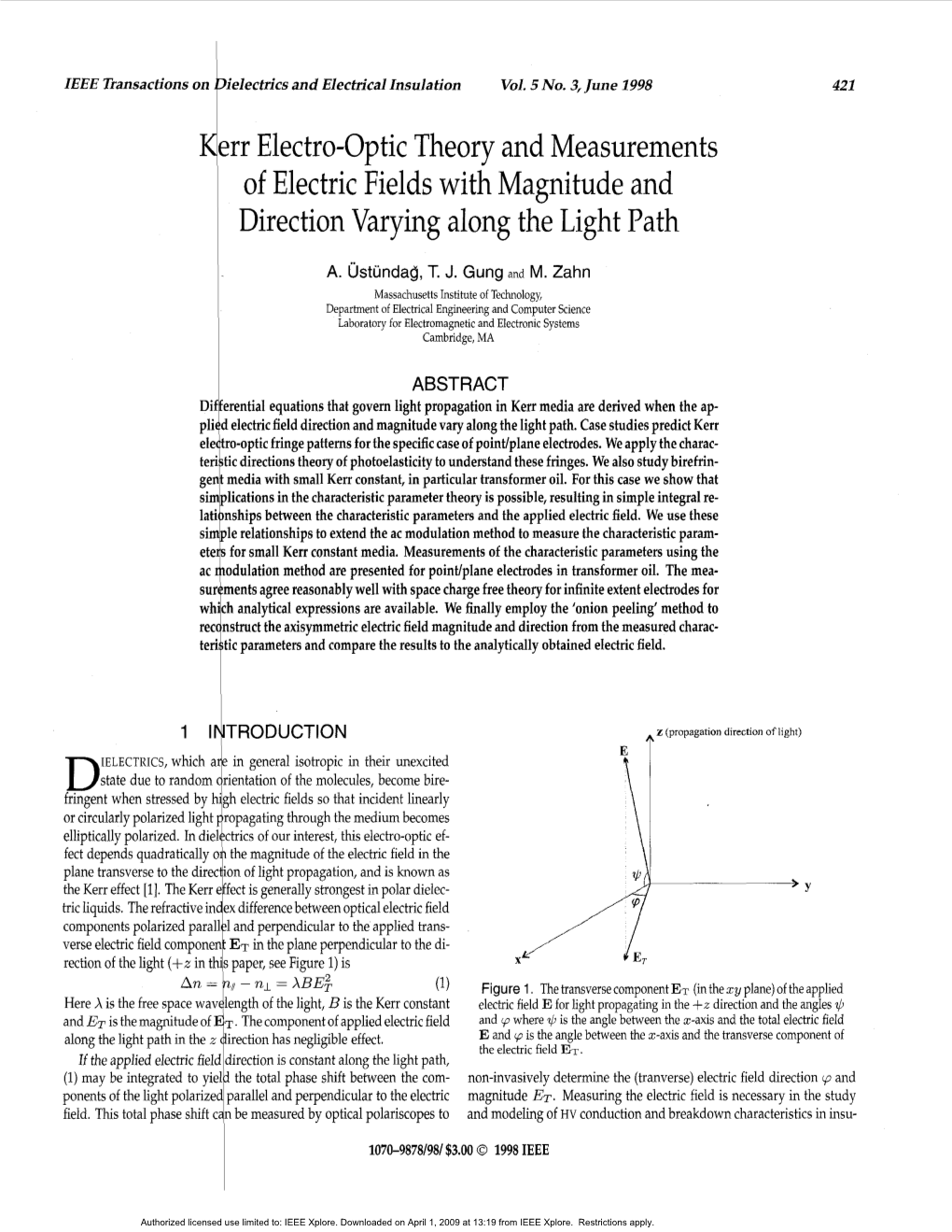 Kerr Electro-Optic Theory and Measurements Of
