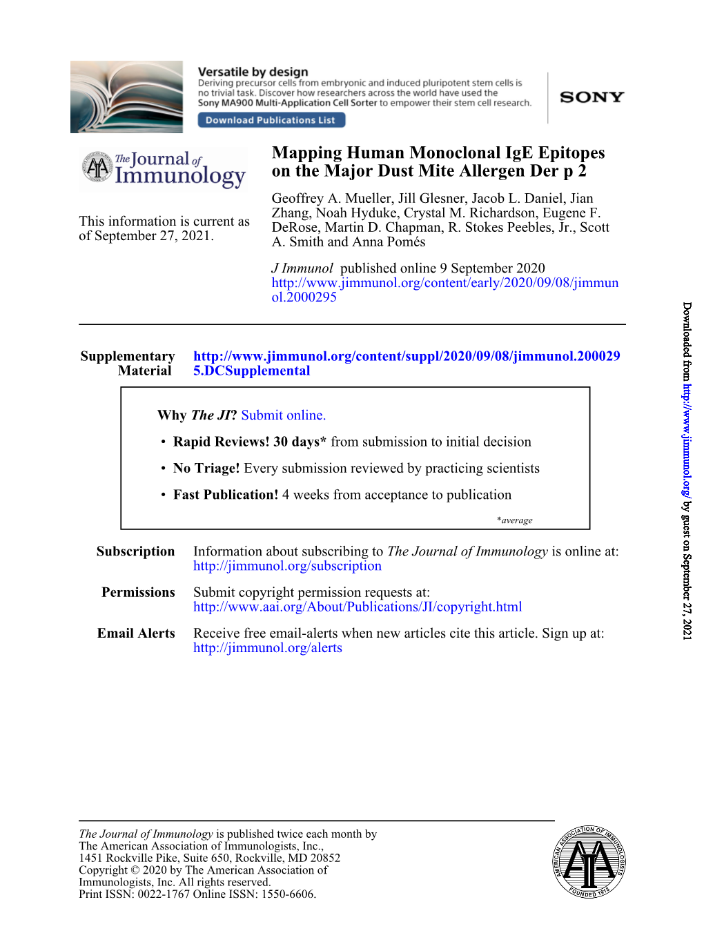 Mapping Human Monoclonal Ige Epitopes on the Major Dust Mite Allergen Der P 2 Geoffrey A