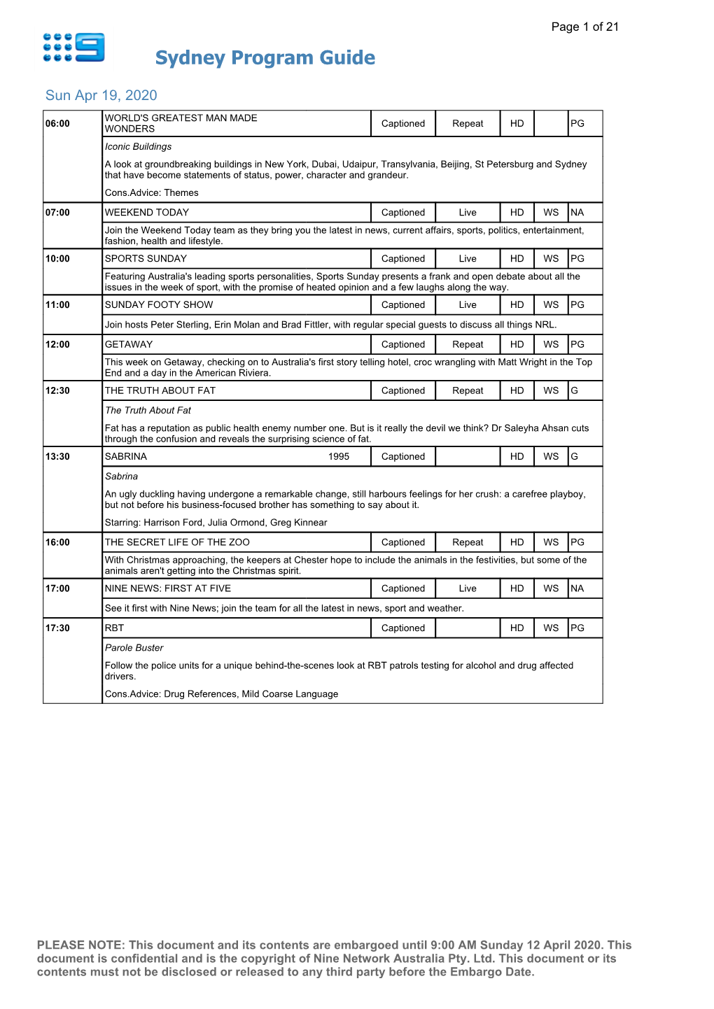 Sydney Program Guide