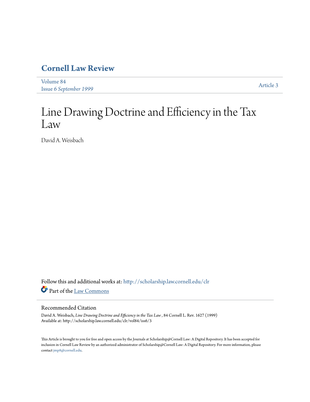 Line Drawing Doctrine and Efficiency in the Tax Law David A