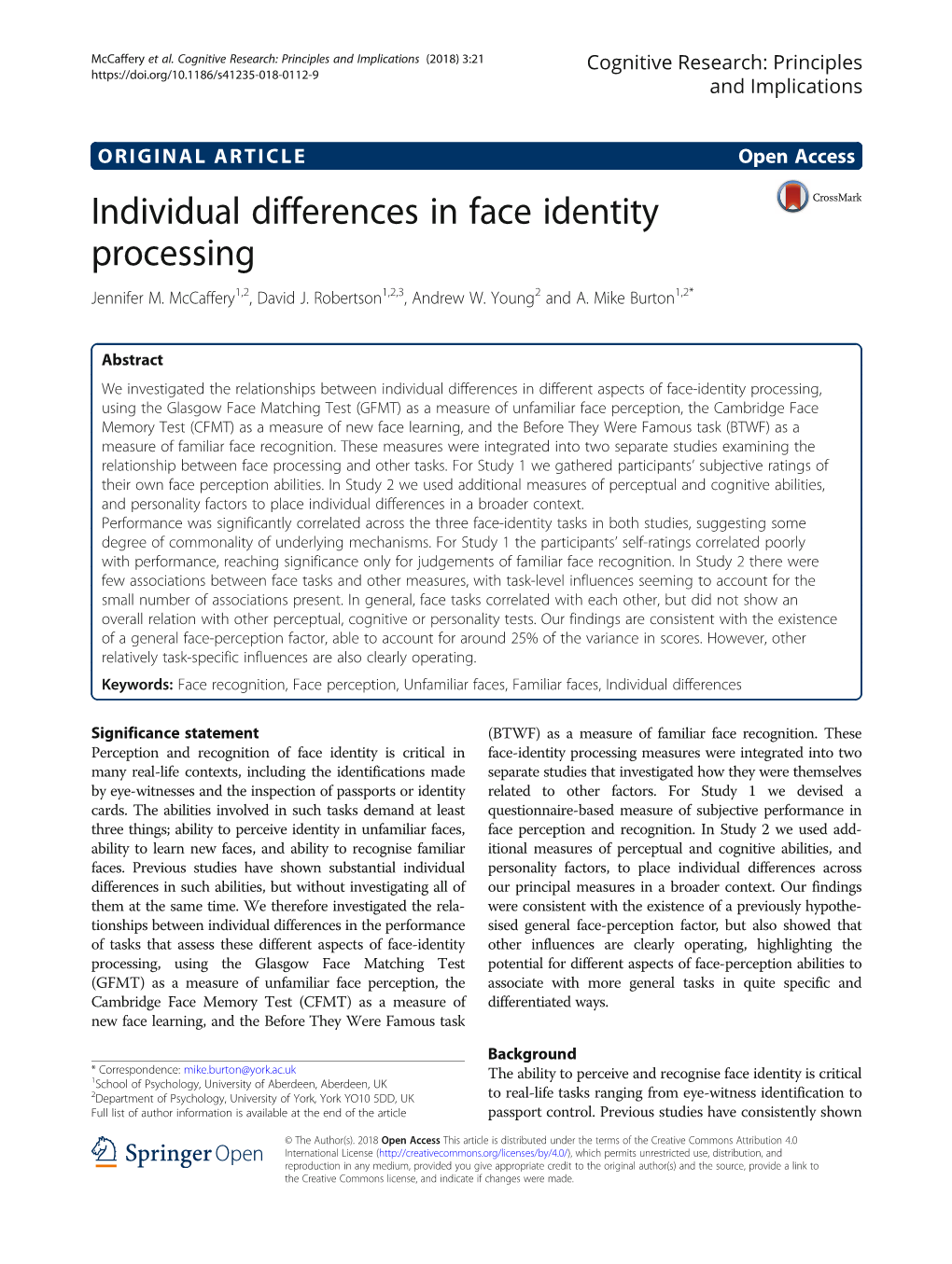 Individual Differences in Face Identity Processing Jennifer M