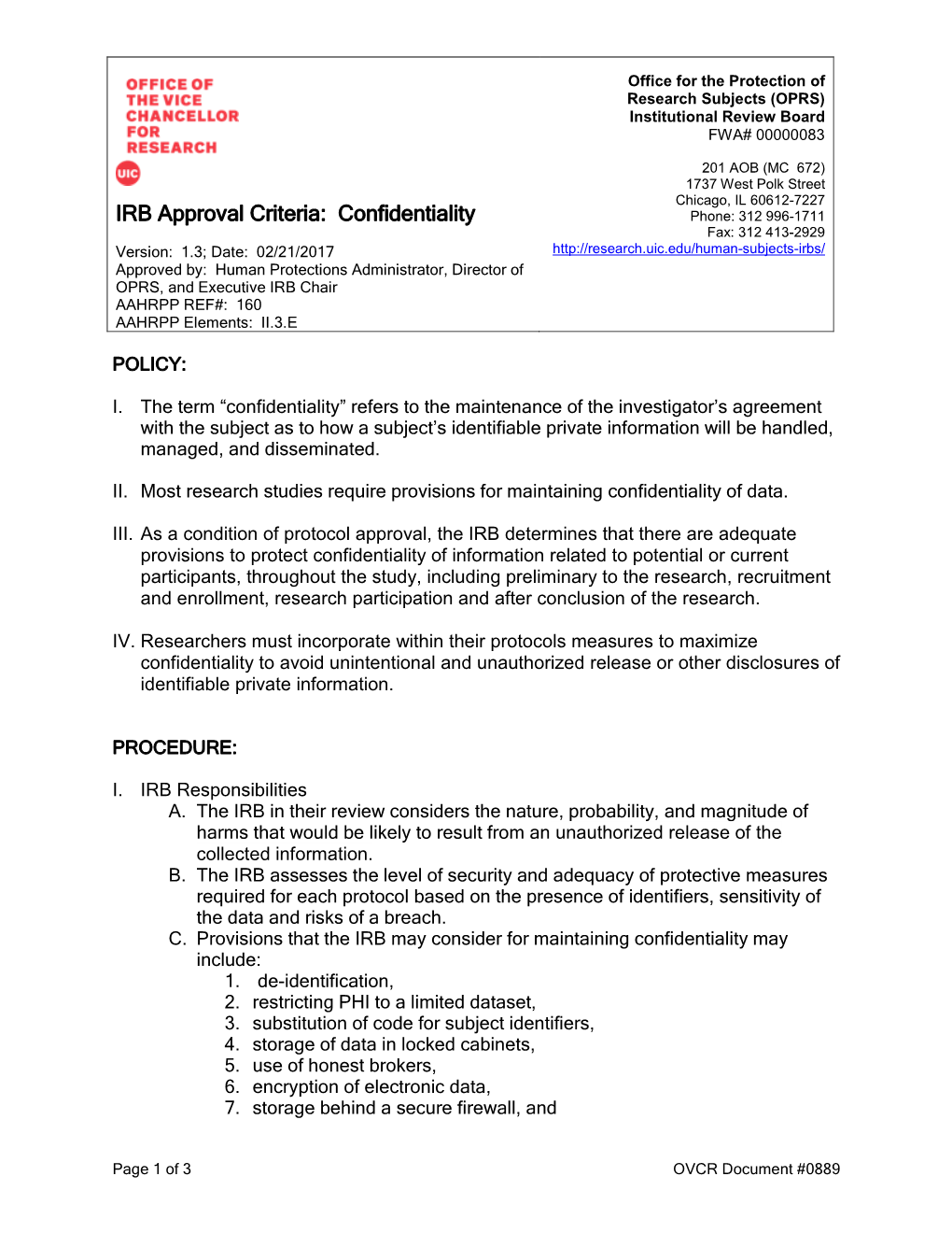 IRB Approval Criteria: Confidentiality