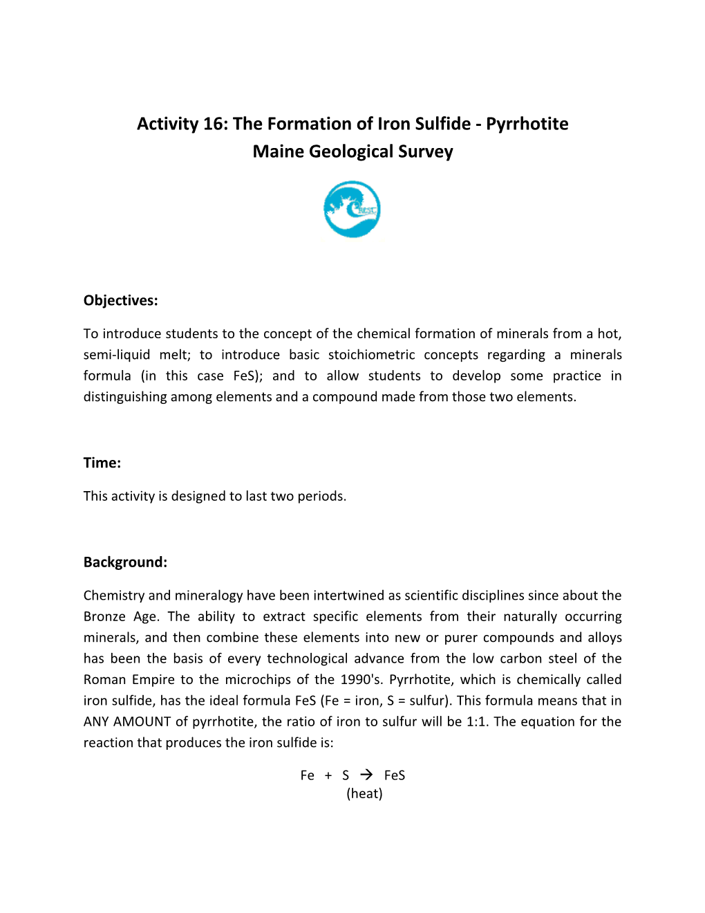 Activity 16: the Formation of Iron Sulfide - Pyrrhotite Maine Geological Survey