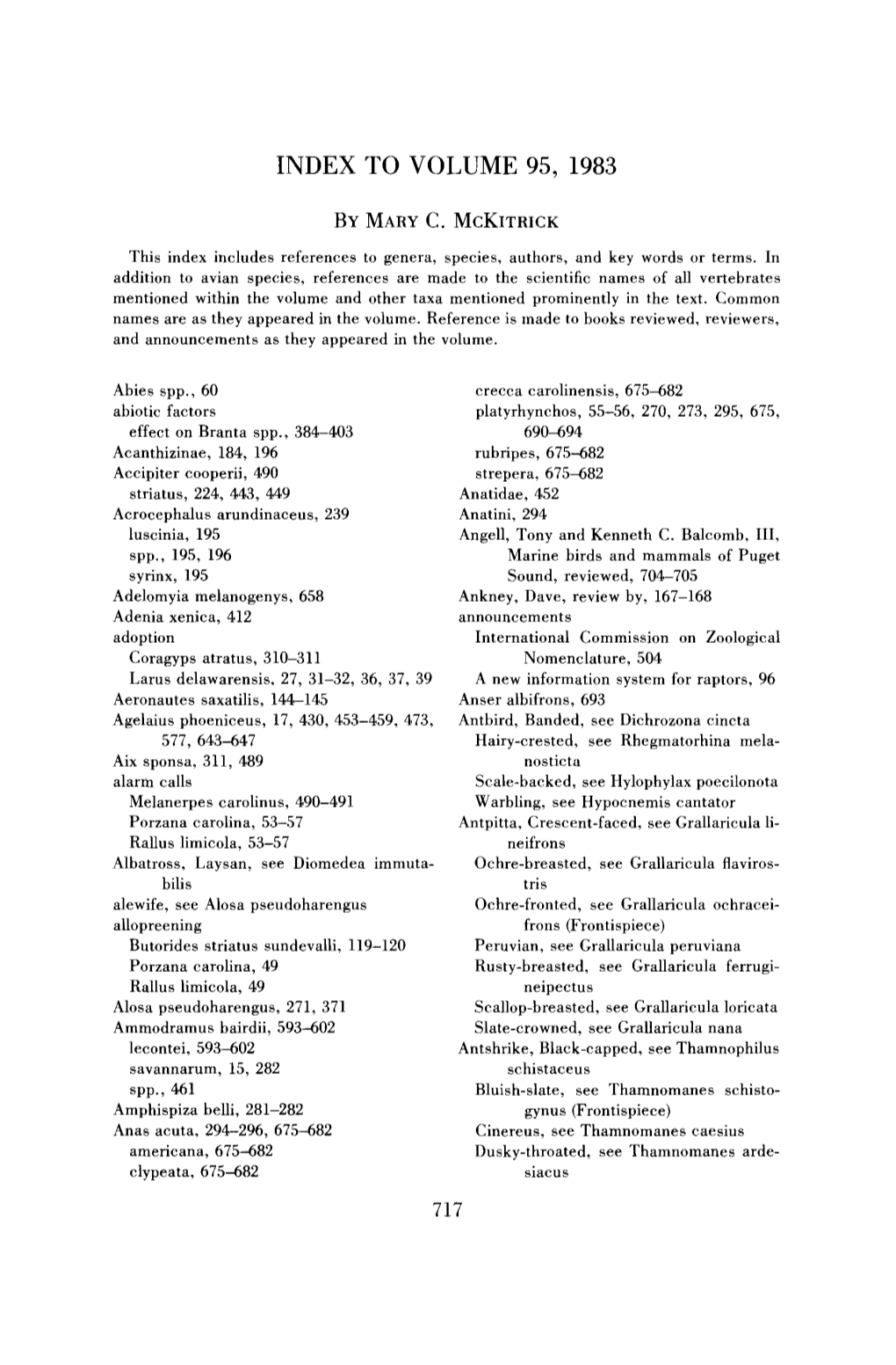 Index to Volume 95, 1983