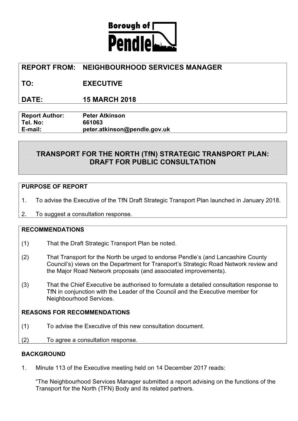Strategic Transport Plan: Draft for Public Consultation