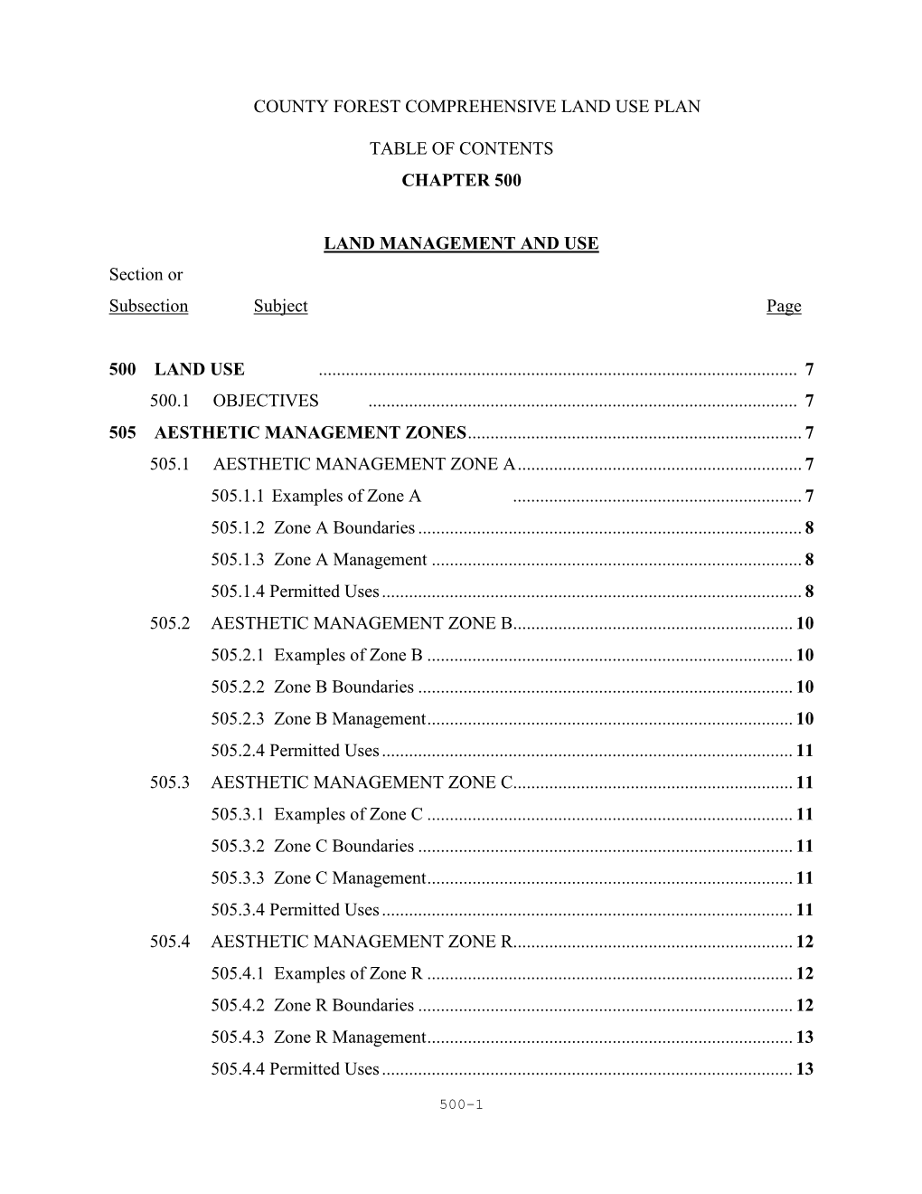 County Forest Comprehensive Land Use Plan