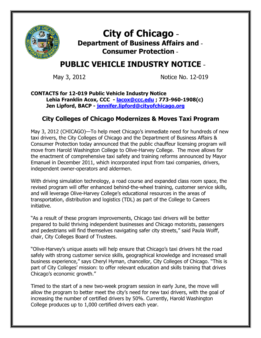City Colleges of Chicago Modernizes & Moves Taxi