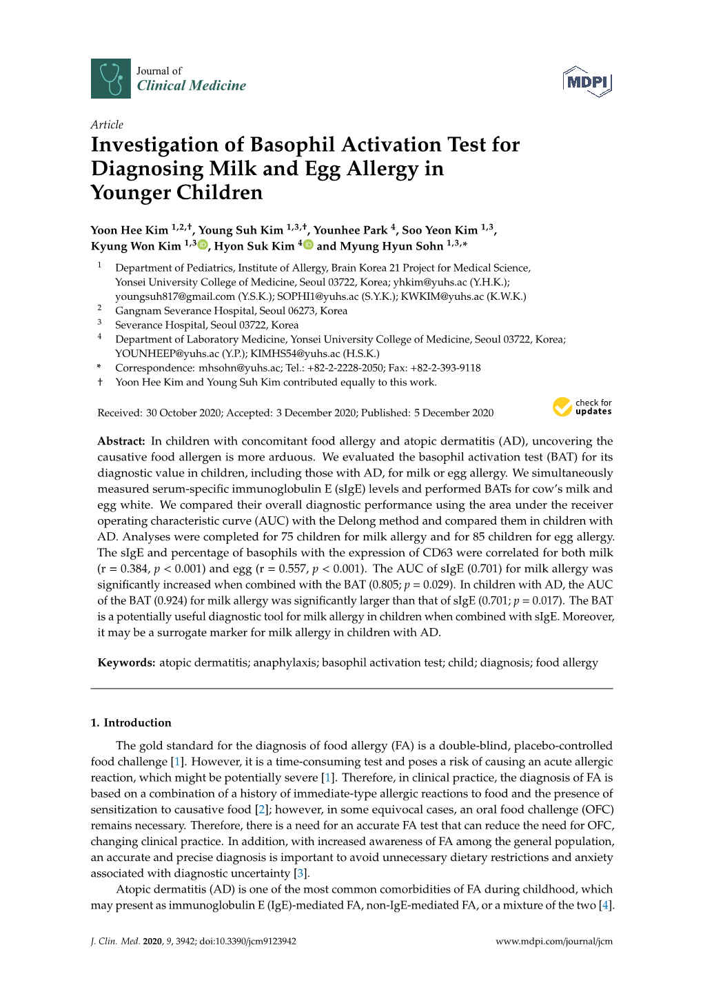 Investigation of Basophil Activation Test for Diagnosing Milk and Egg Allergy in Younger Children