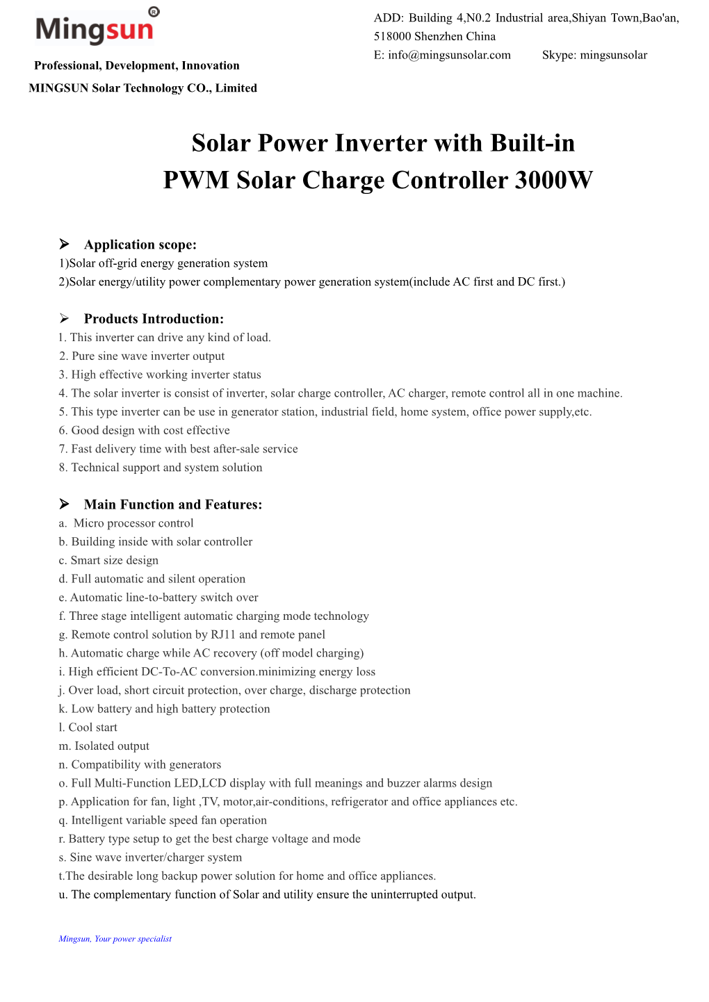 Solar Power Inverter with Built-In PWM Solar Charge Controller 3000W