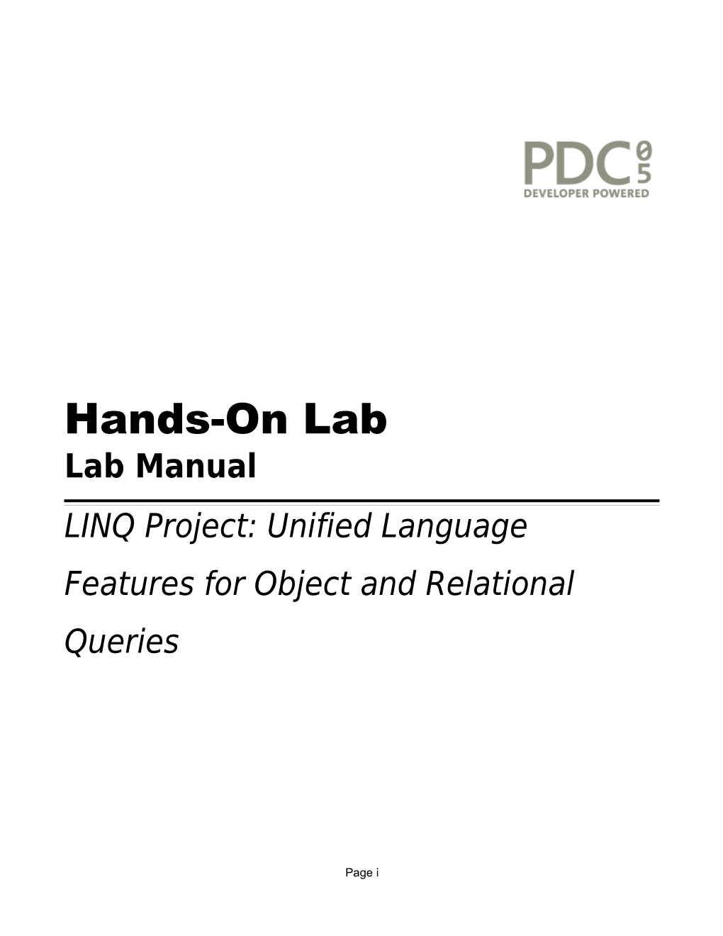 PDC 2005 Hands-On Lab