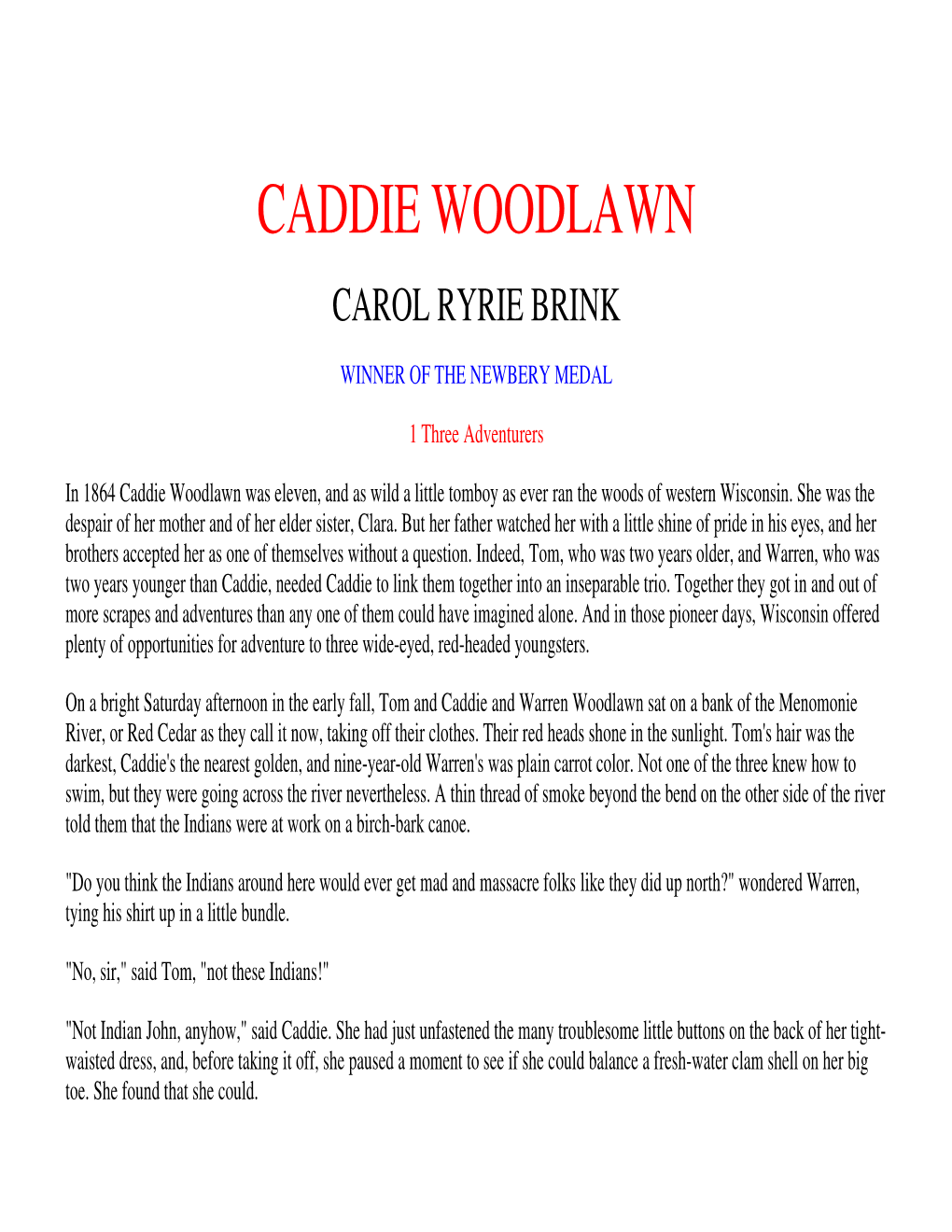 Caddie Woodlawn Carol Ryrie Brink