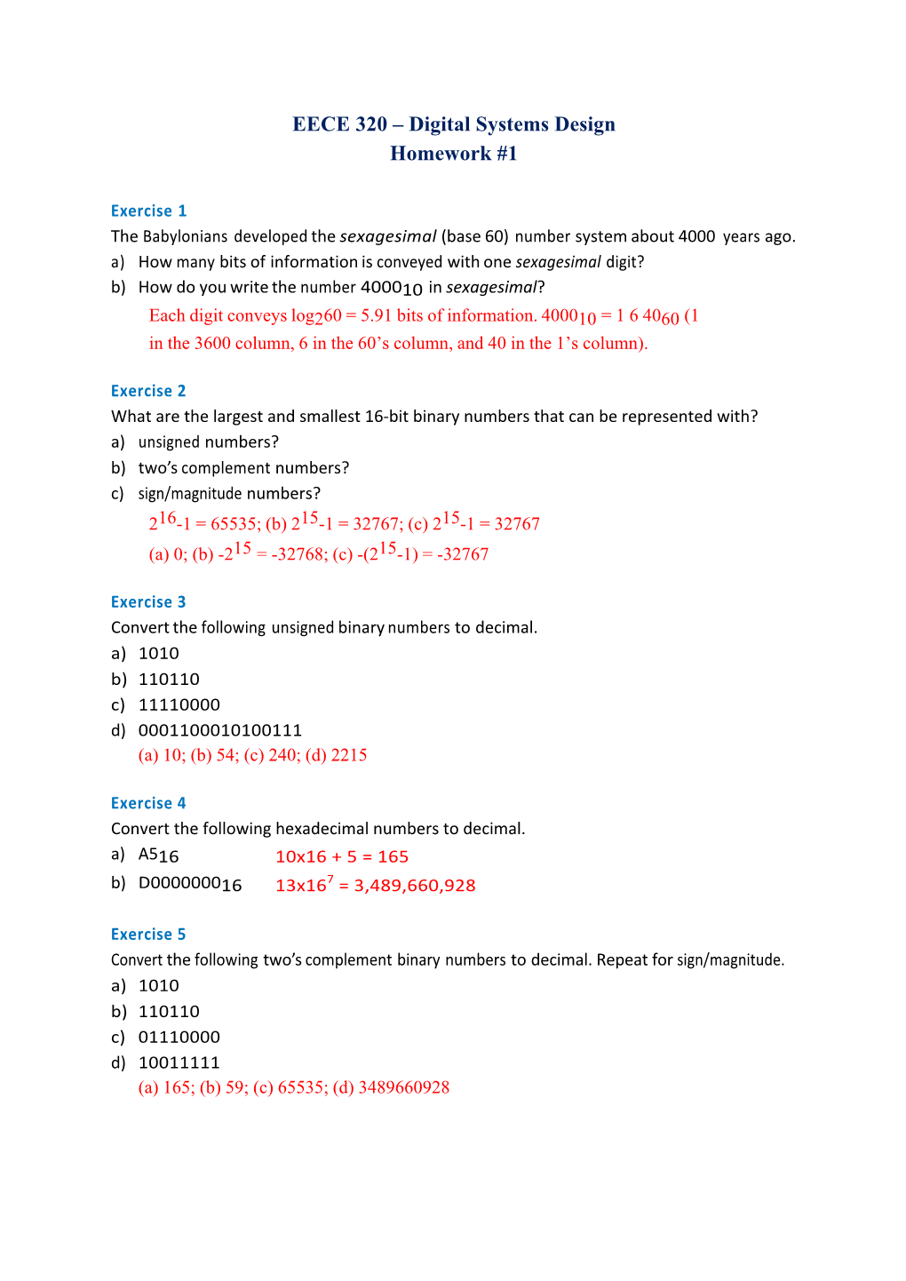 EECE 320 – Digital Systems Design Homework #1