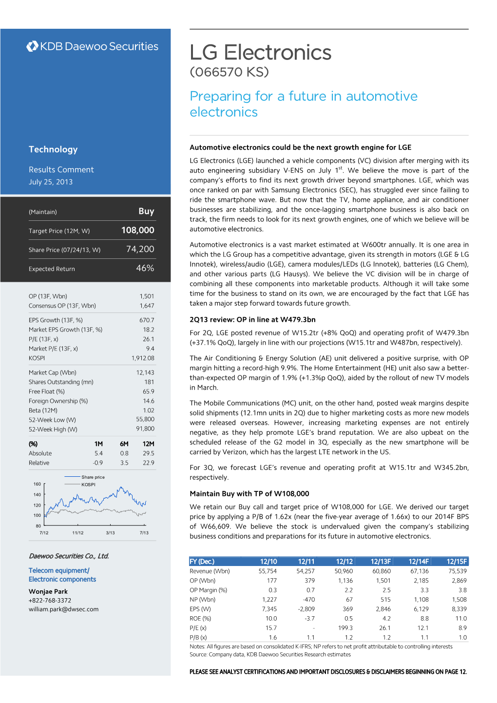 LG Electronics (066570 KS) Preparing for a Future in Automotive Electronics