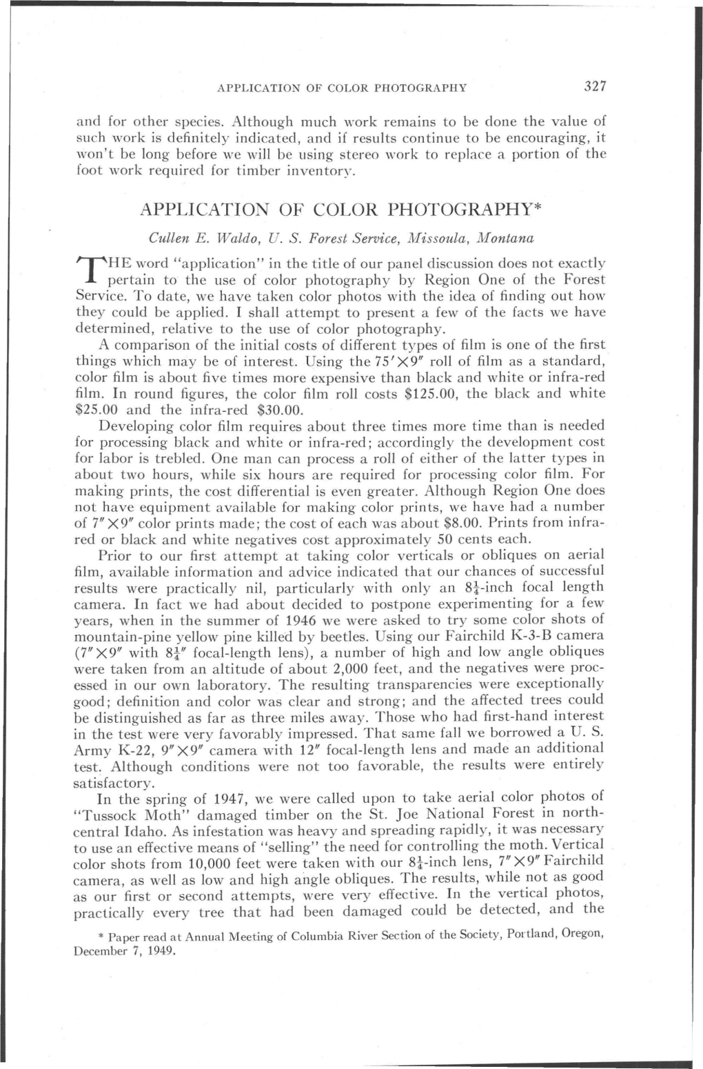 APPLICATION of COLOR PHOTOGRAPHY 327 and for Other Species