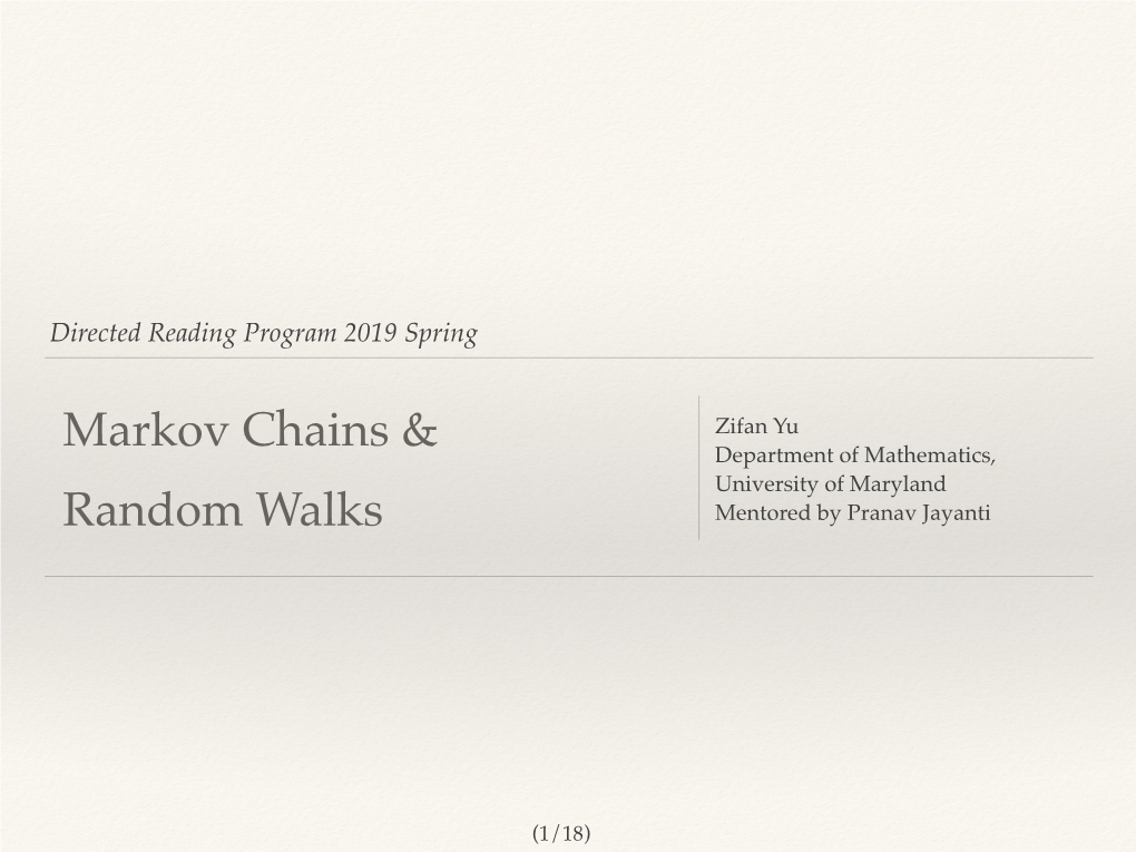 Markov Chains & Random Walks