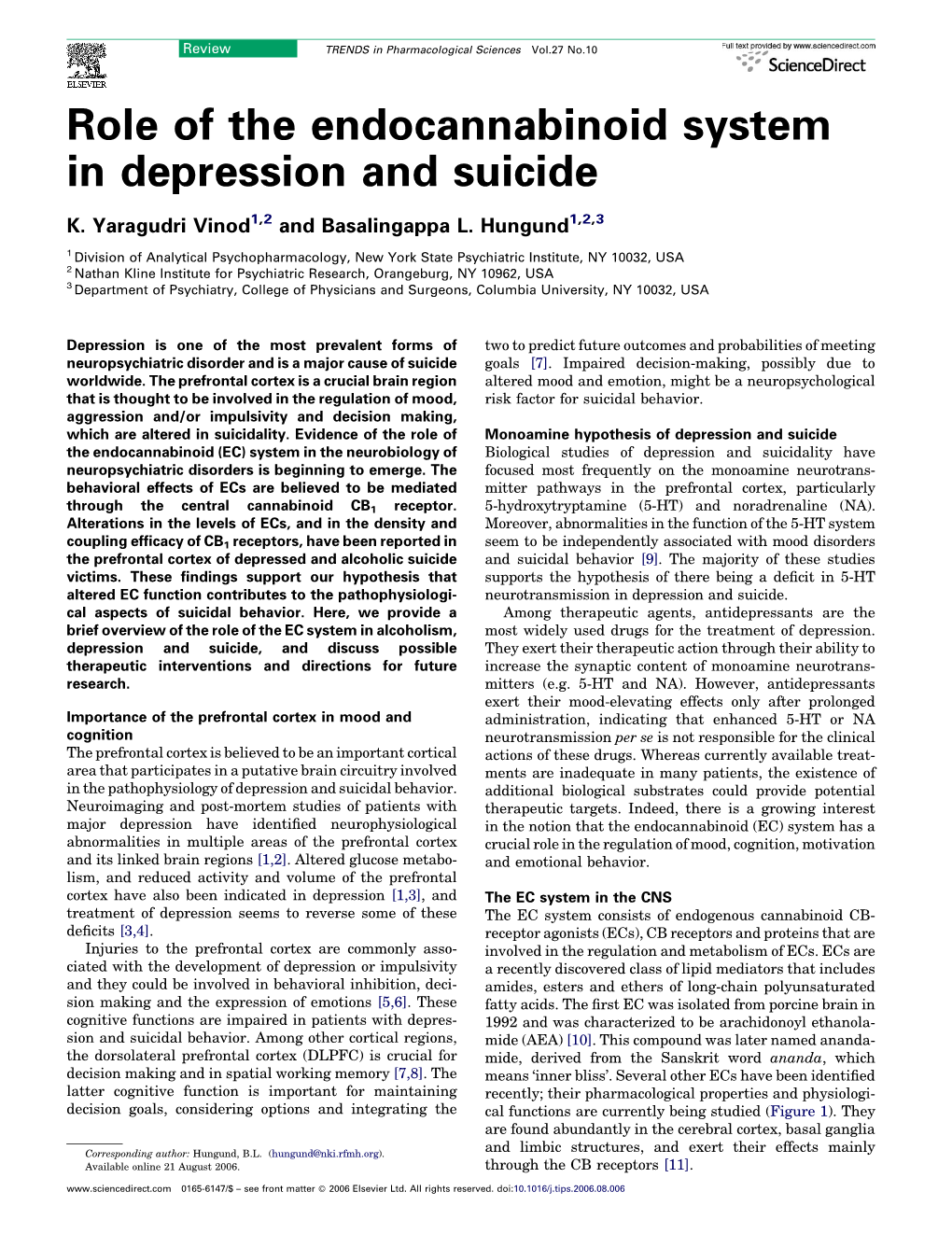 Role of the Endocannabinoid System in Depression and Suicide