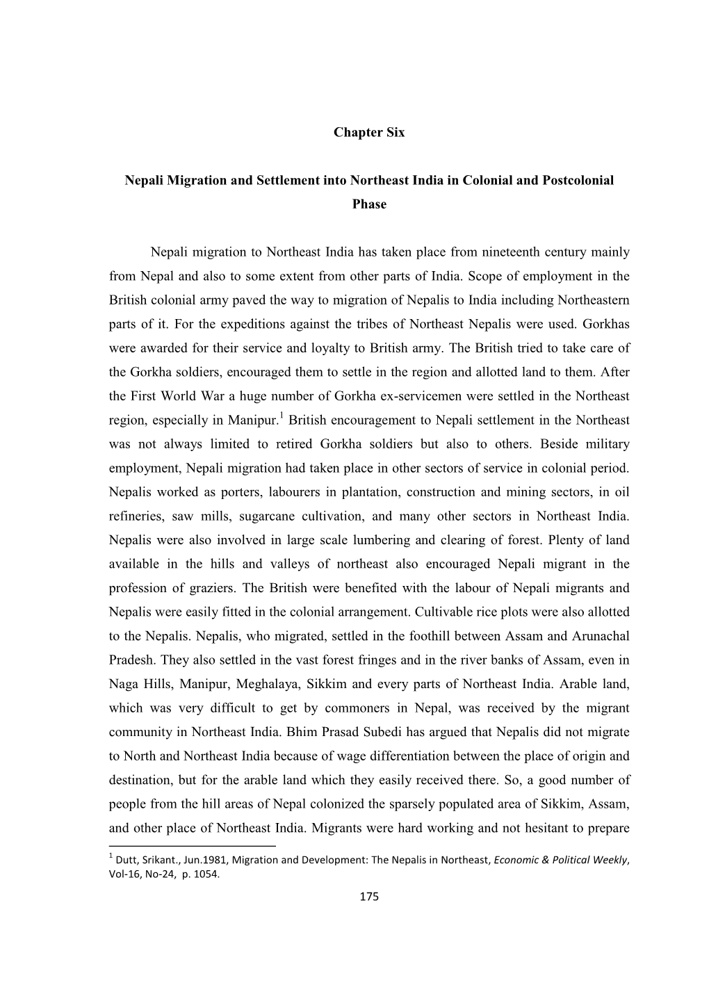 Chapter Six Nepali Migration and Settlement Into Northeast India In