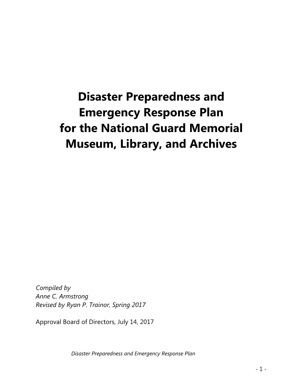 Disaster/Emergency Response Plan