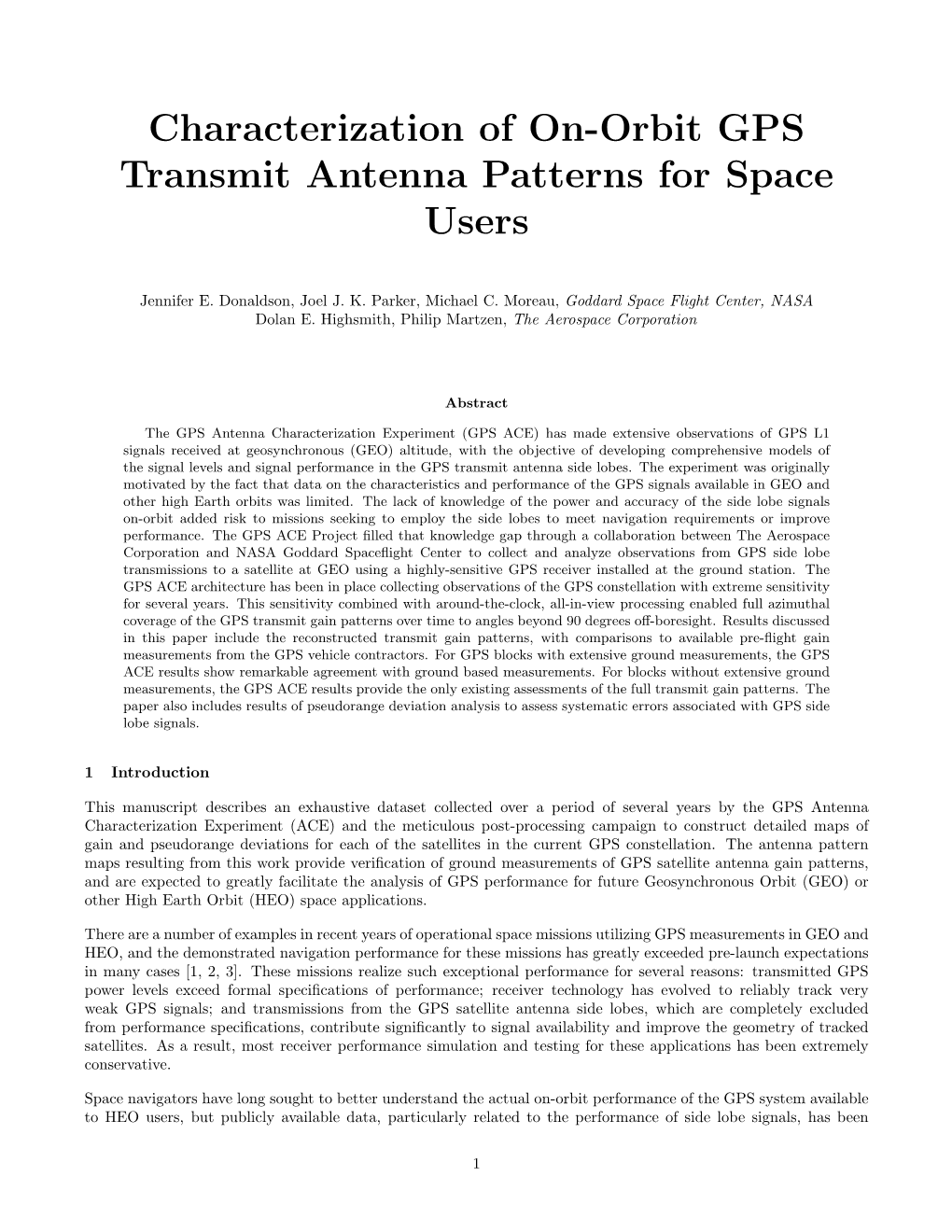 Characterization of On-Orbit GPS Transmit Antenna Patterns for Space Users