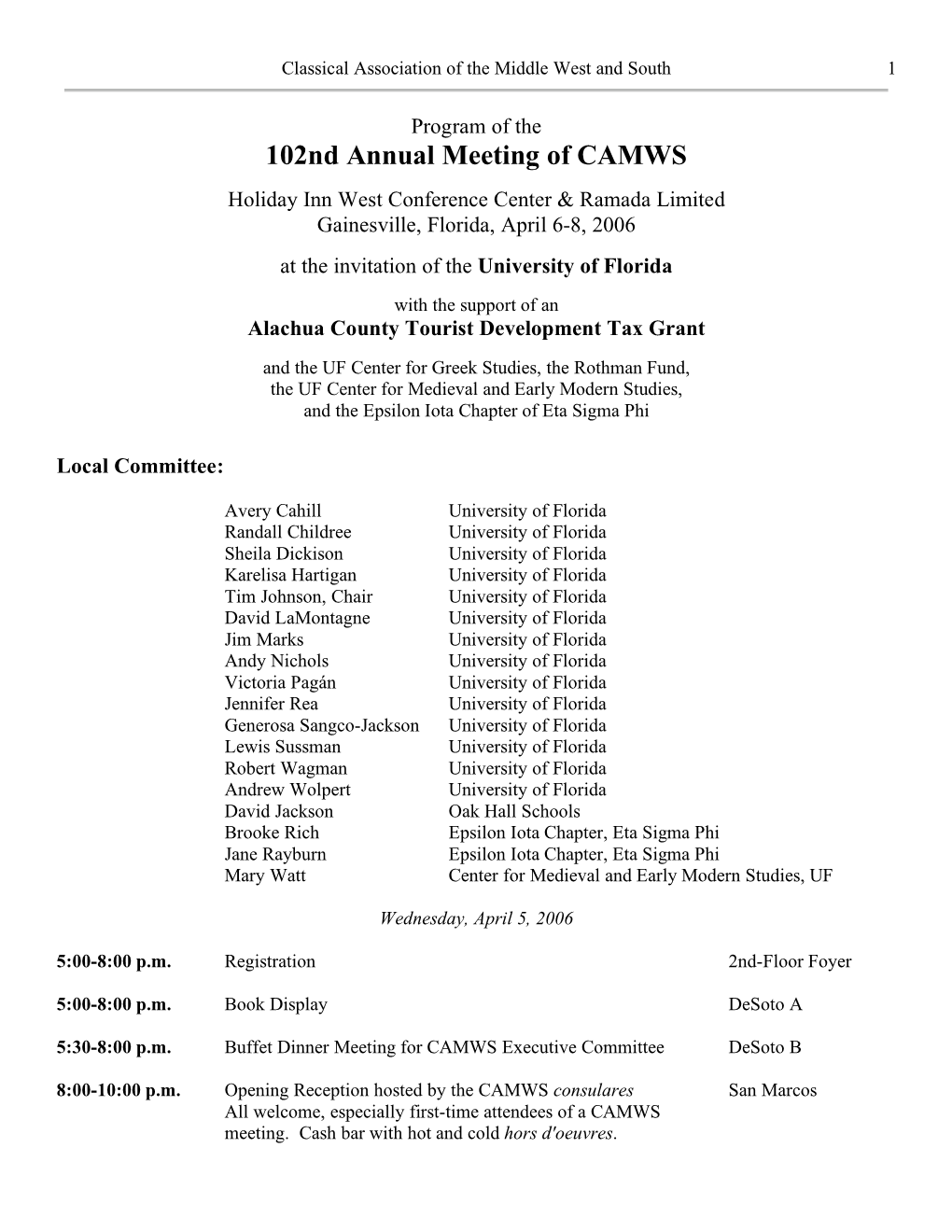 102Nd Annual Meeting of CAMWS