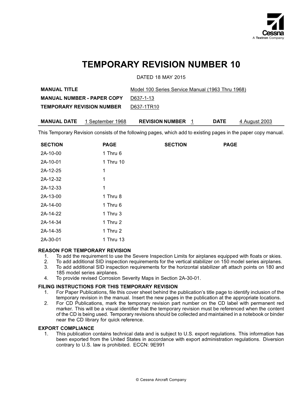 Temporary Revision Number 10