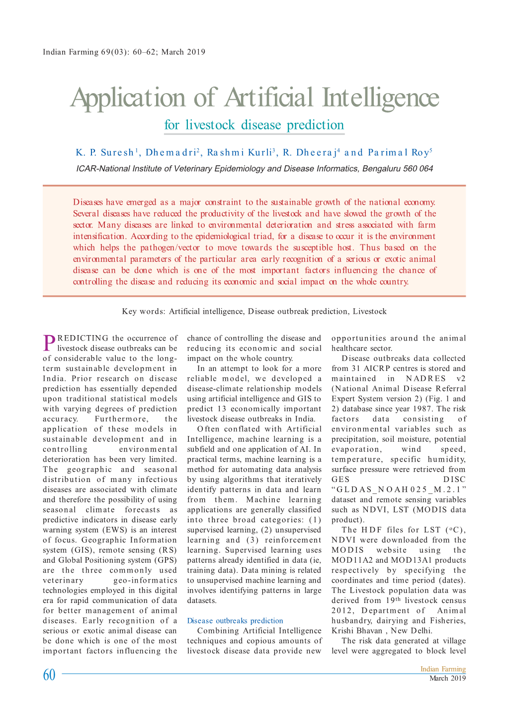 Application of Artificial Intelligence for Livestock Disease Prediction