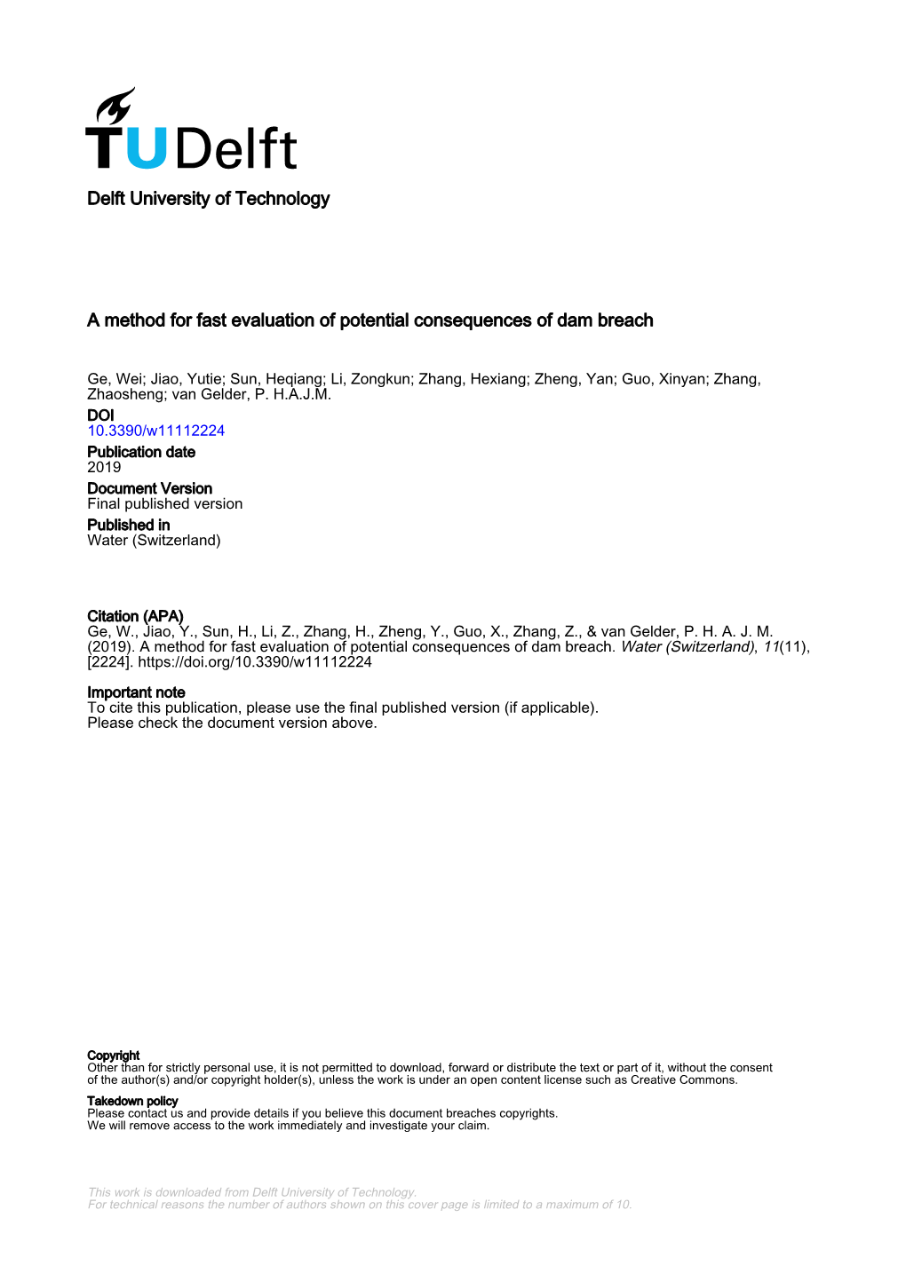 A Method for Fast Evaluation of Potential Consequences of Dam Breach