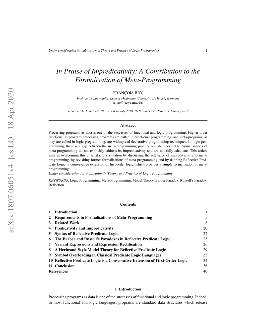 In Praise of Impredicativity: a Contribution to the Formalisation of Meta-Programming