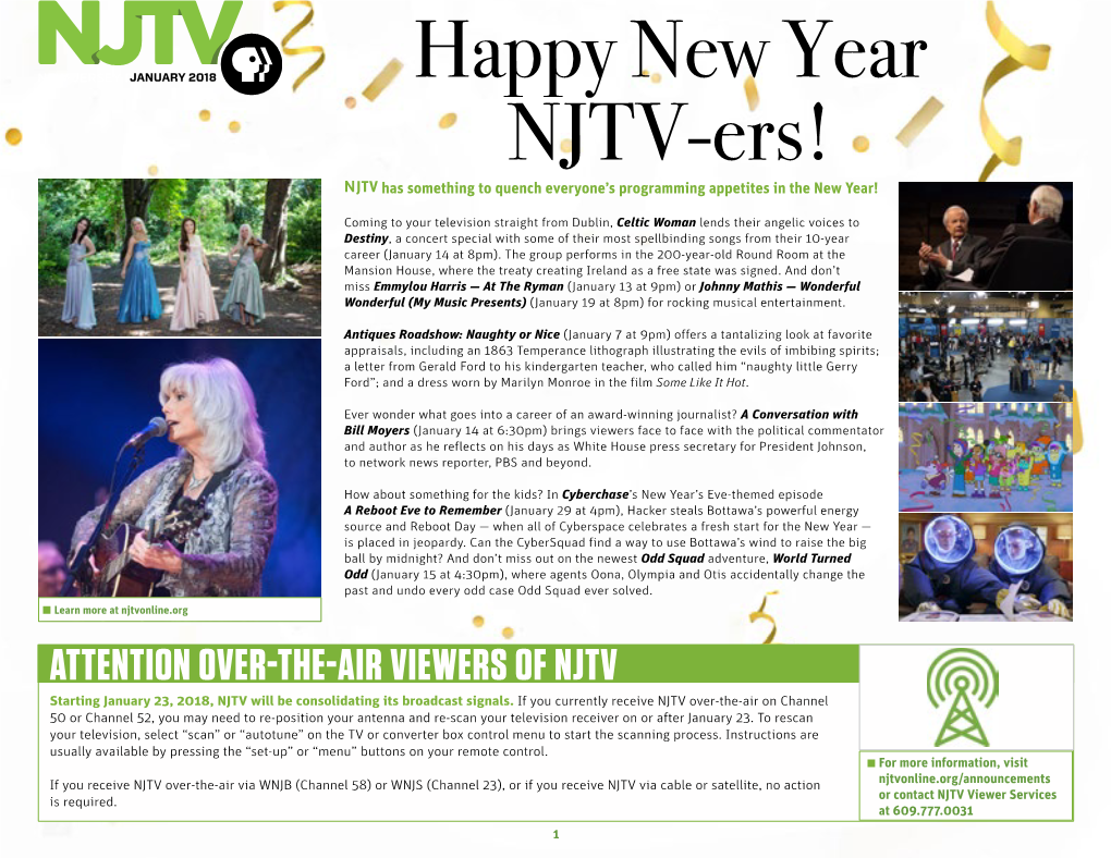 Happy New Year NJTV-Ers! NJTV Has Something to Quench Everyone’S Programming Appetites in the New Year!