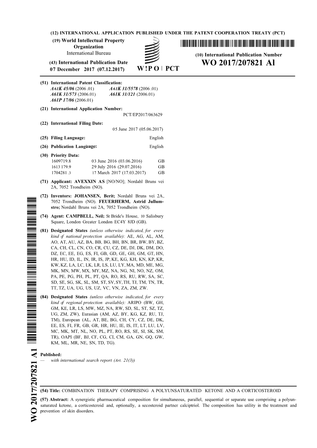 WO 2017/207821 Al 07 December 2017 (07.12.2017) W !P O PCT