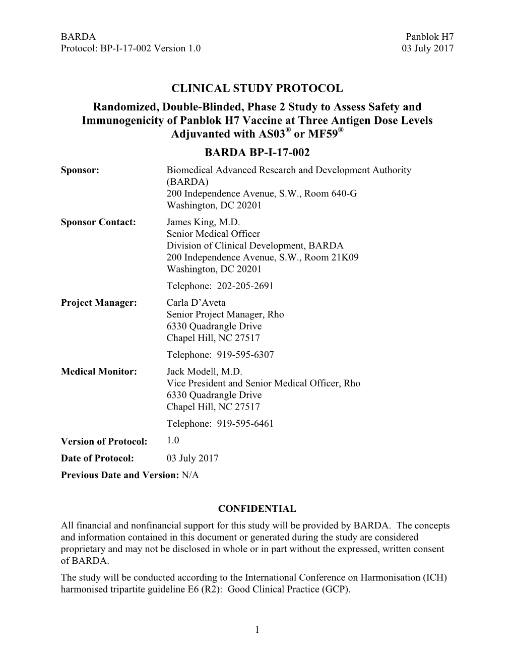 CLINICAL STUDY PROTOCOL Randomized, Double-Blinded