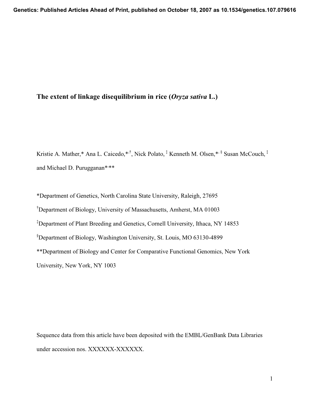 The Extent of Linkage Disequilibrium in Rice (Oryza Sativa L.)