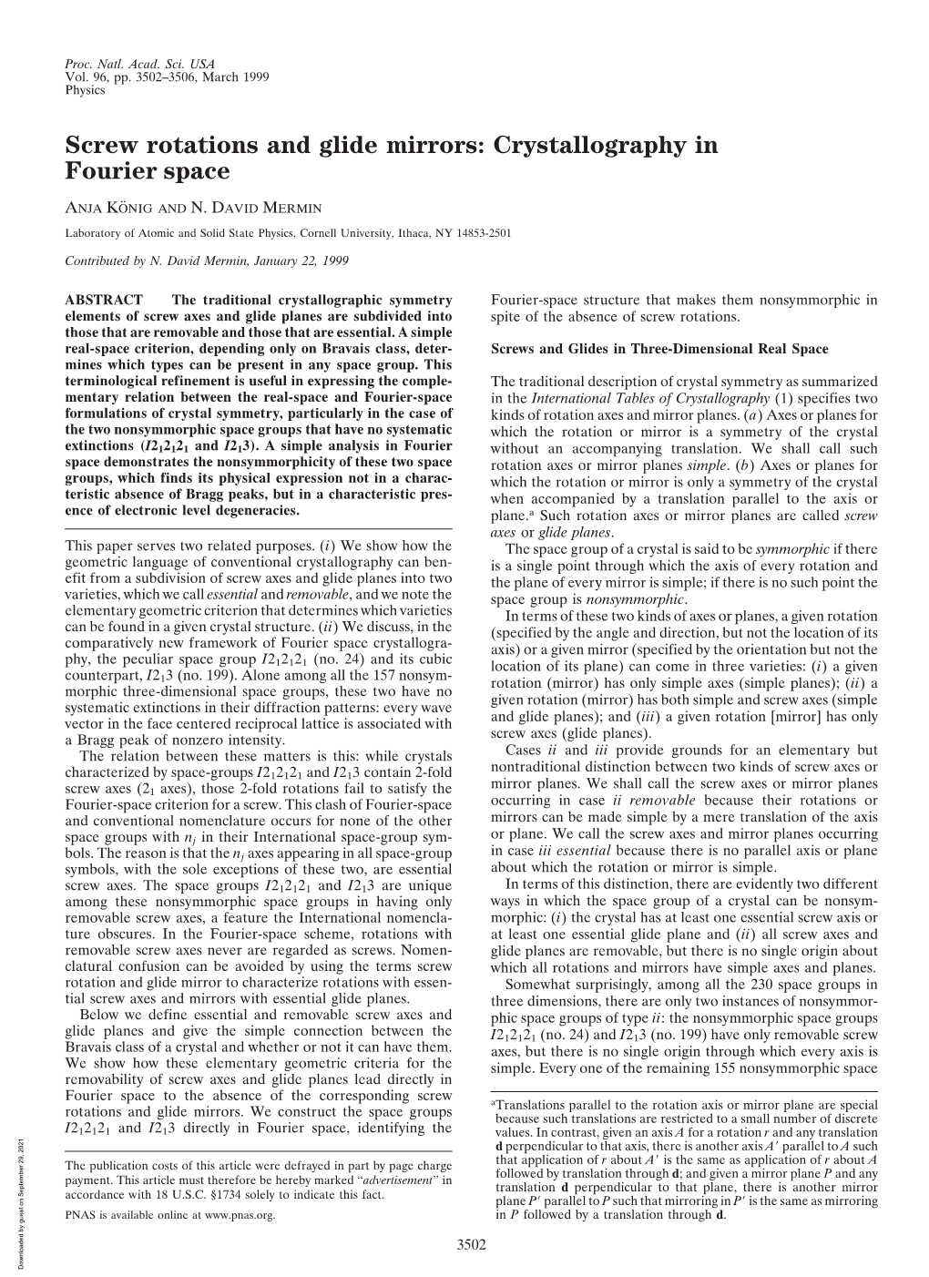 Screw Rotations and Glide Mirrors: Crystallography in Fourier Space