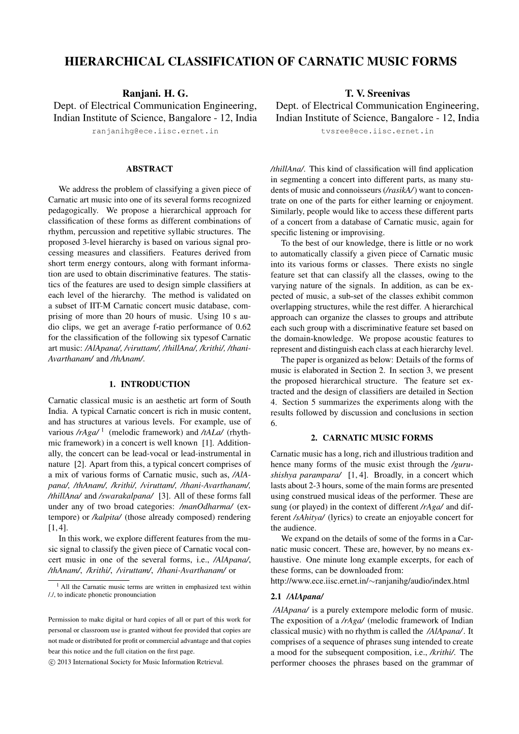 Hierarchical Classification of Carnatic Music Forms