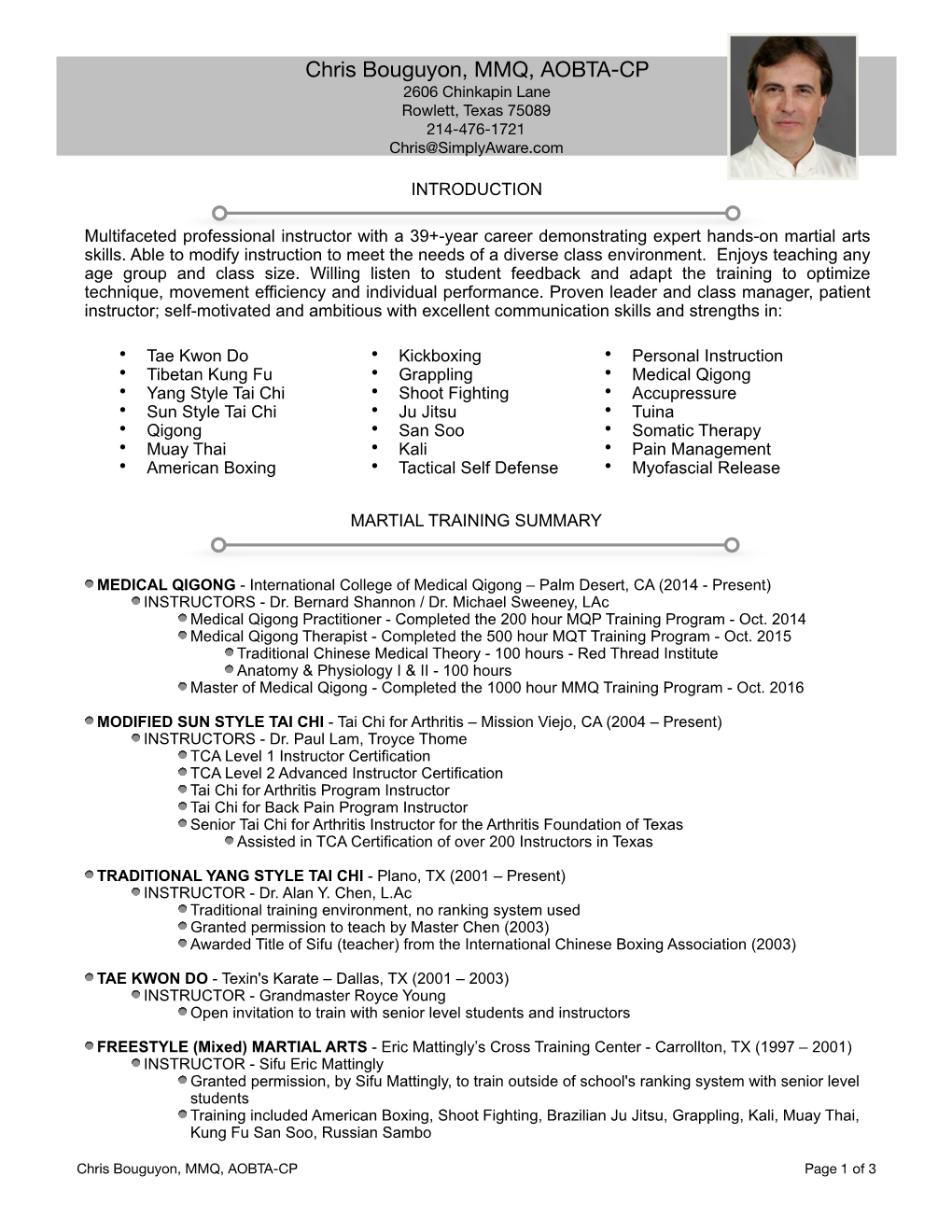 LCB Resume 08 17 BA Martial Arts