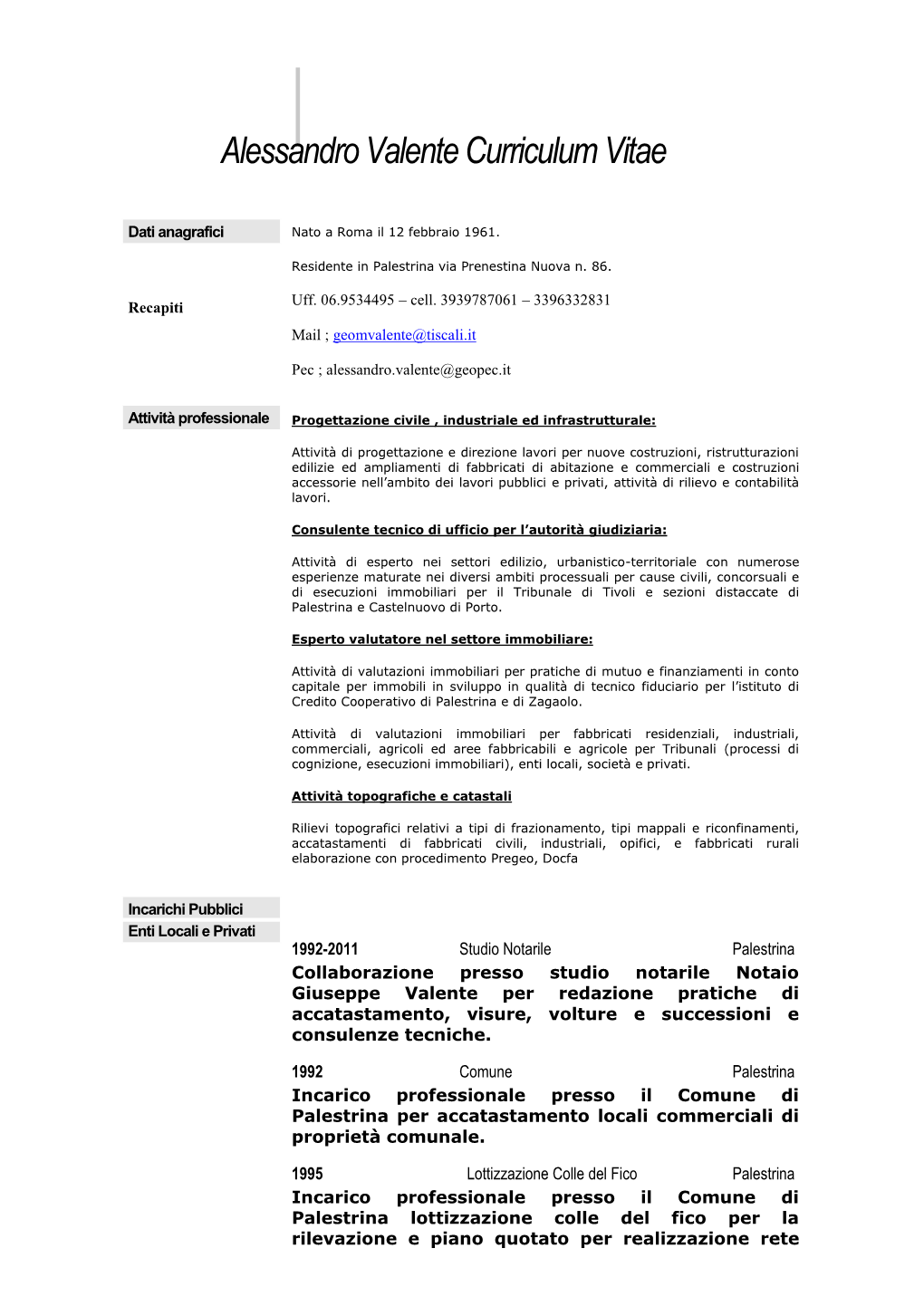 Alessandro Valente Curriculum Vitae