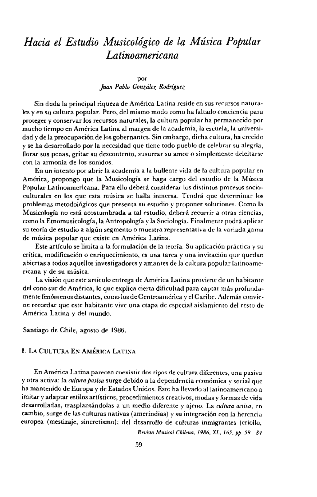 Hacia El Estudio Musicológico De La Música Popular Latinoamericana