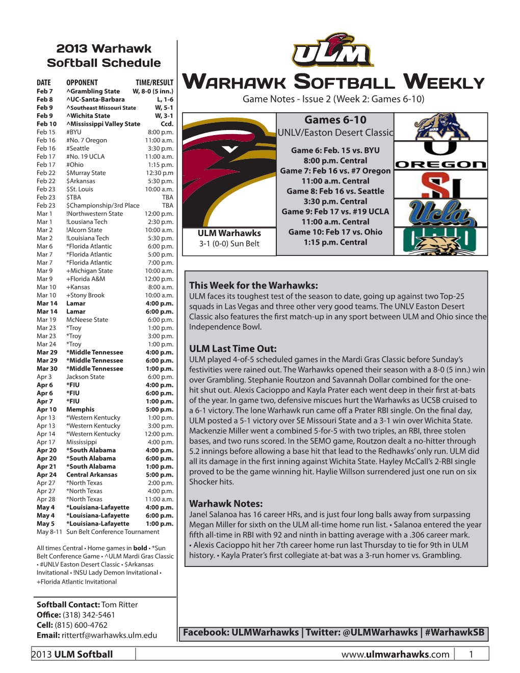 Warhawk Softball Weekly