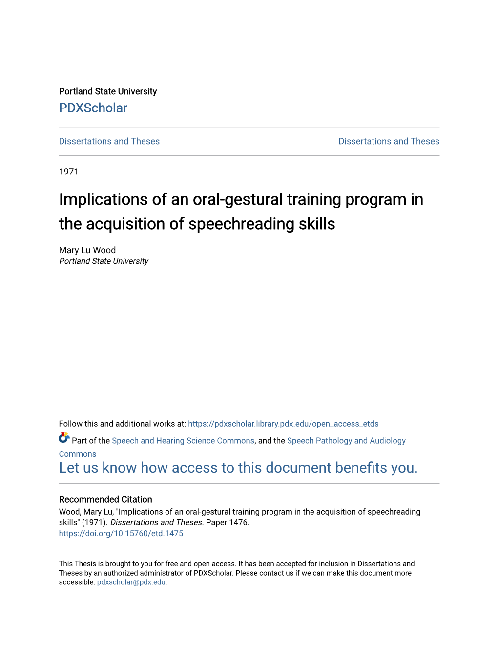 Implications of an Oral-Gestural Training Program in the Acquisition of Speechreading Skills