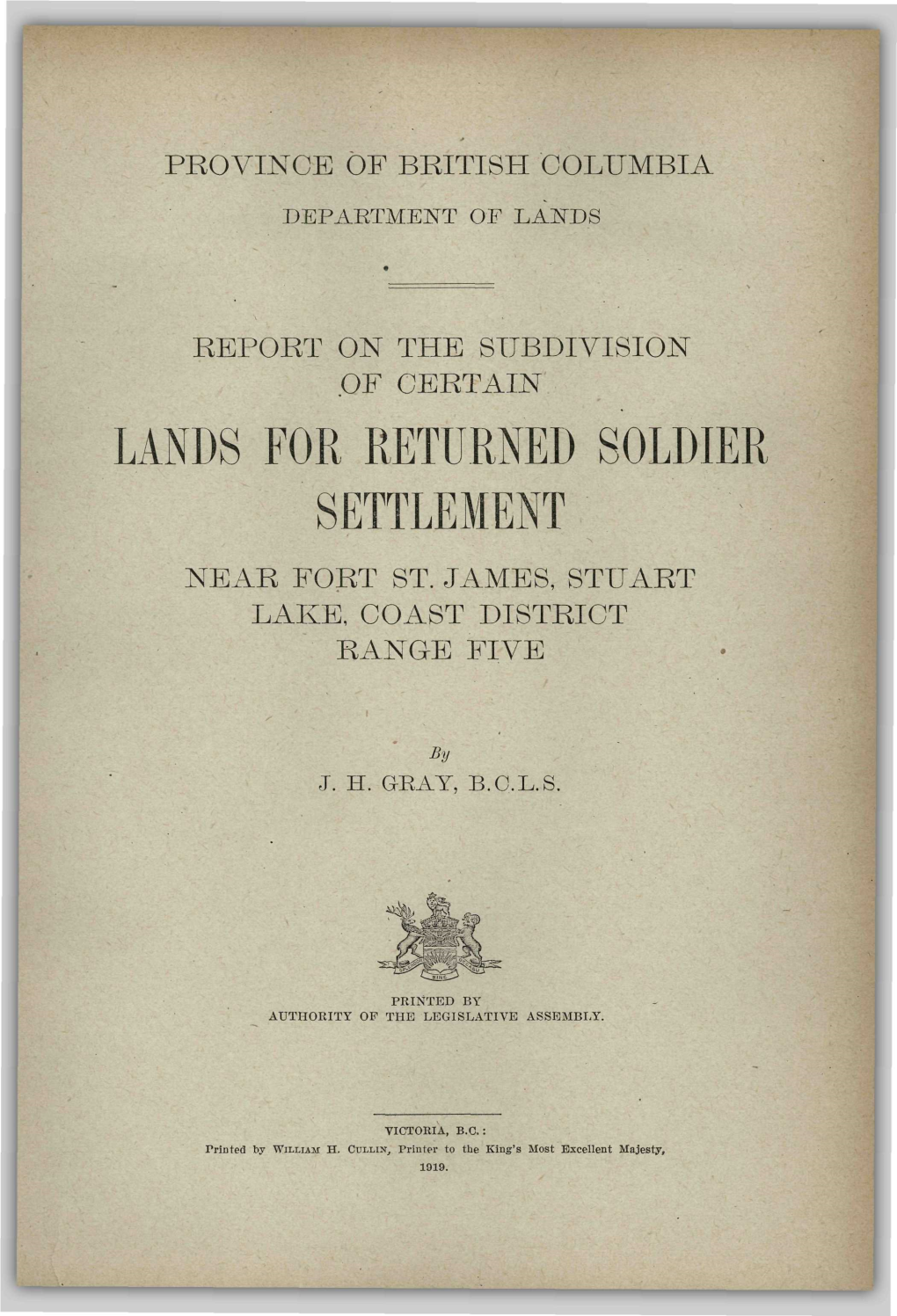 Lands for Returned Soldier Settlement Near Fort St