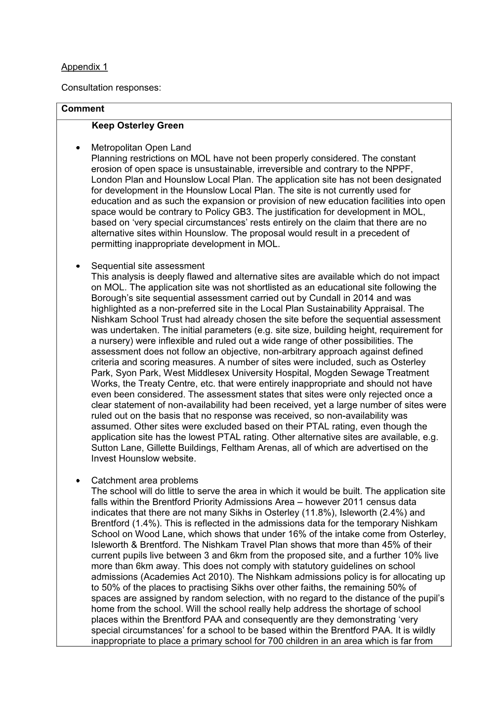 Comment Keep Osterley Green Metropolitan Open Land Planning