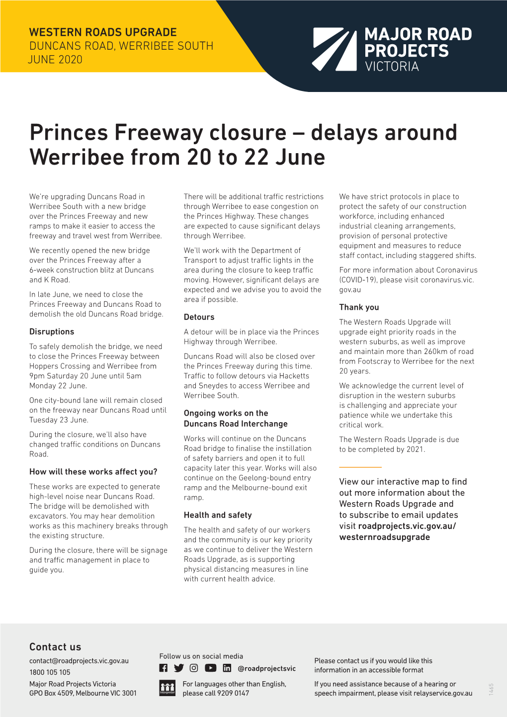Princes Freeway Closure – Delays Around Werribee from 20 to 22 June
