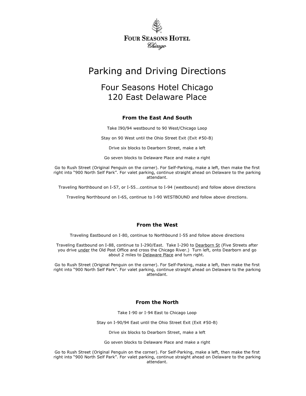 Parking and Driving Directions