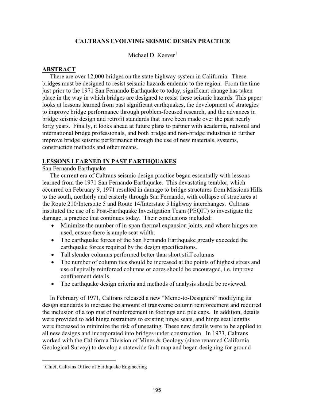 Caltrans Evolving Seismic Design Practice