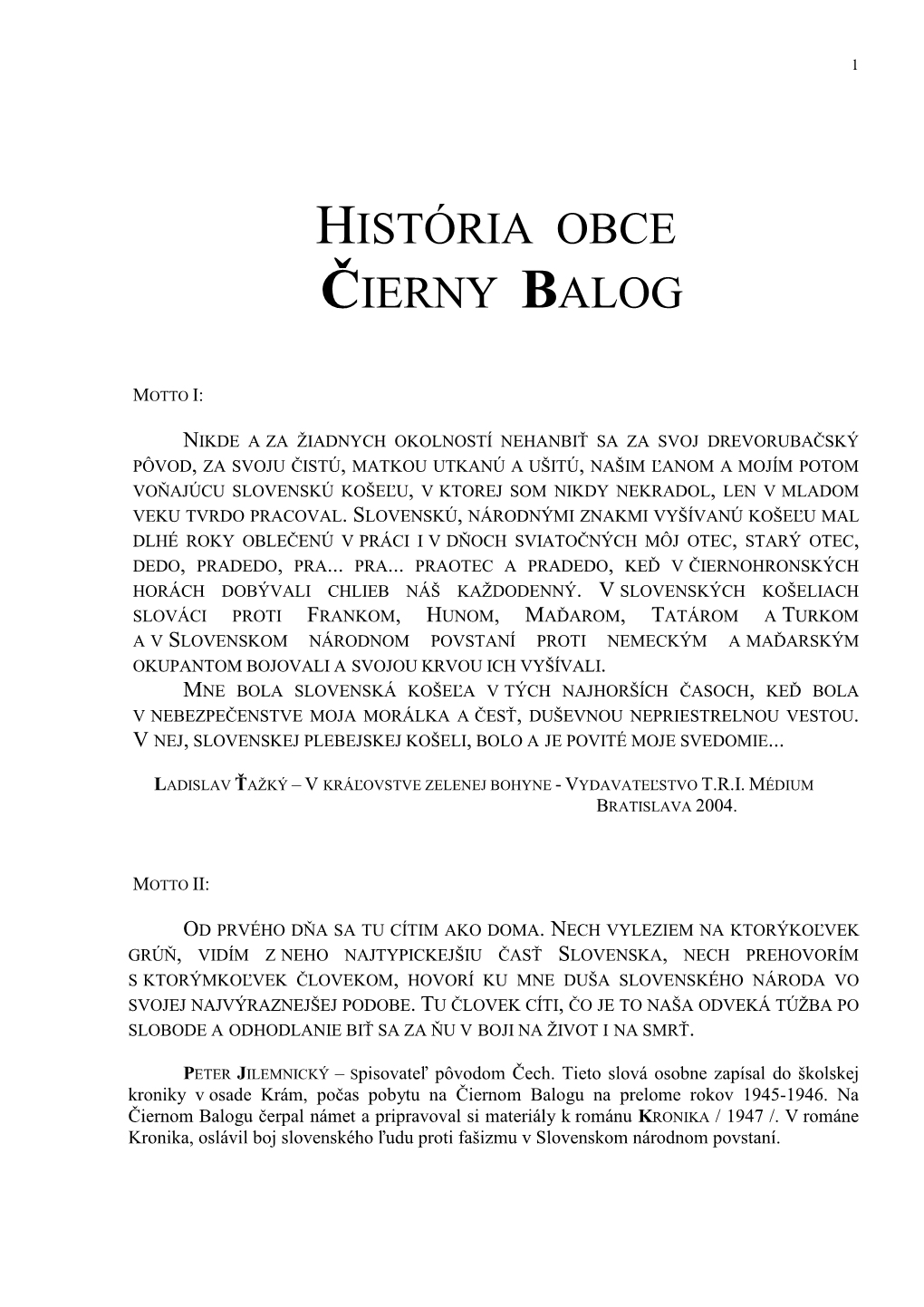 História Obce Čierny Balog