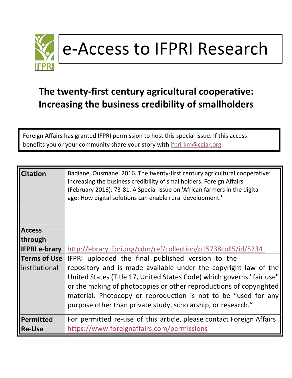 Agriculture, African Union the Promise of a Healthy Future