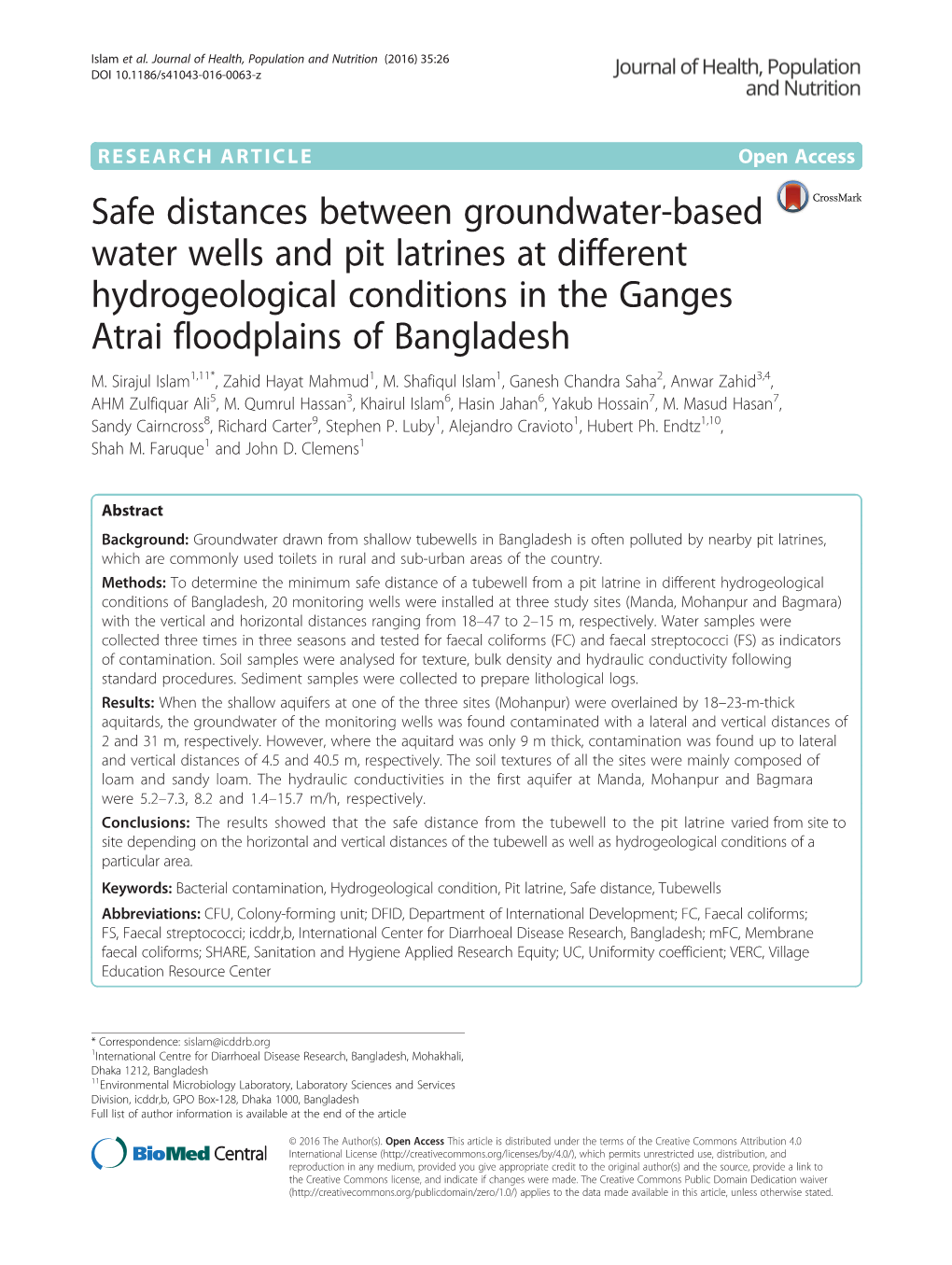 Safe Distances Between Groundwater-Based Water Wells and Pit Latrines at Different Hydrogeological Conditions in the Ganges Atrai Floodplains of Bangladesh M