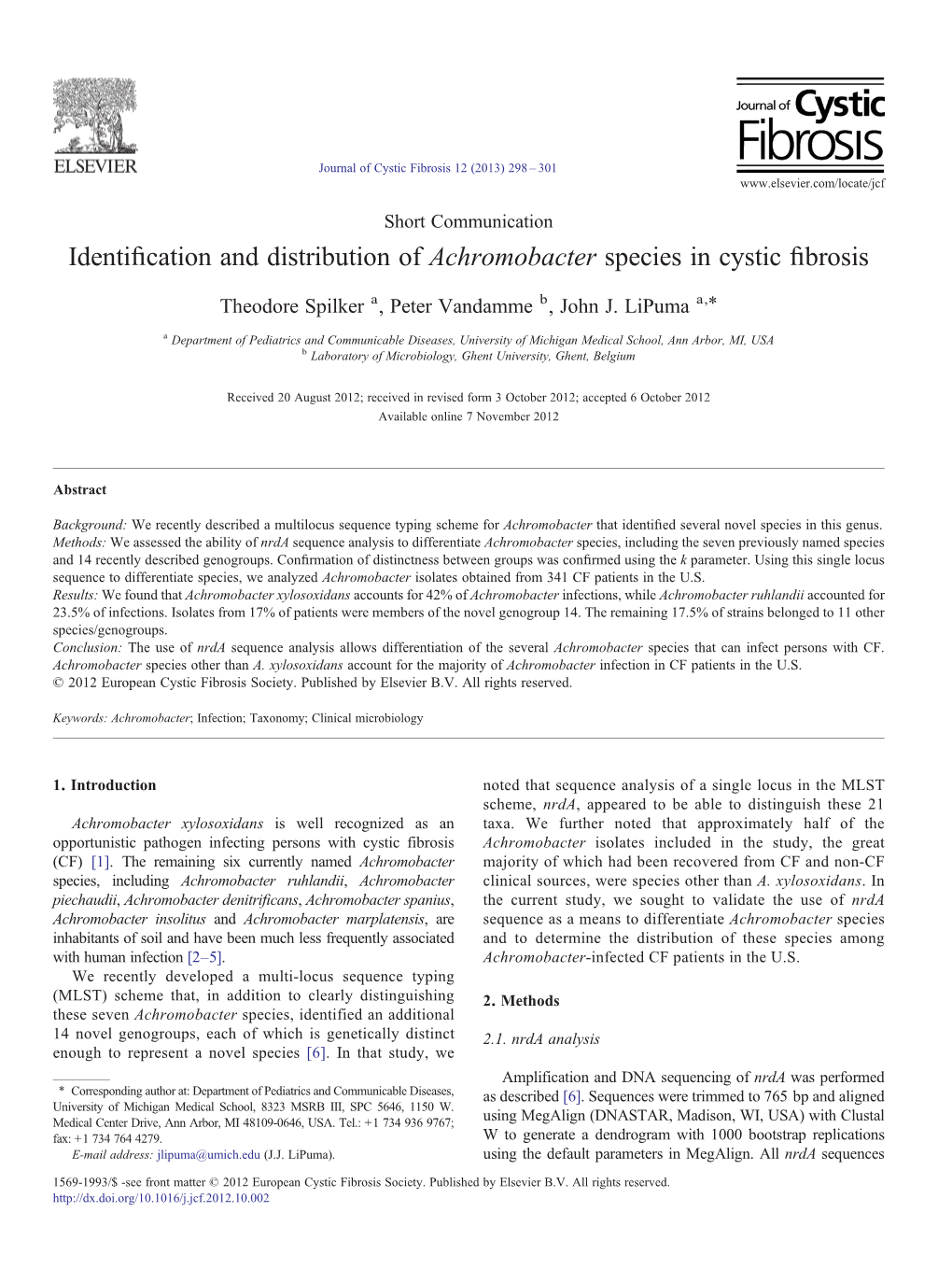 Identification and Distribution of Achromobacter Species in Cystic